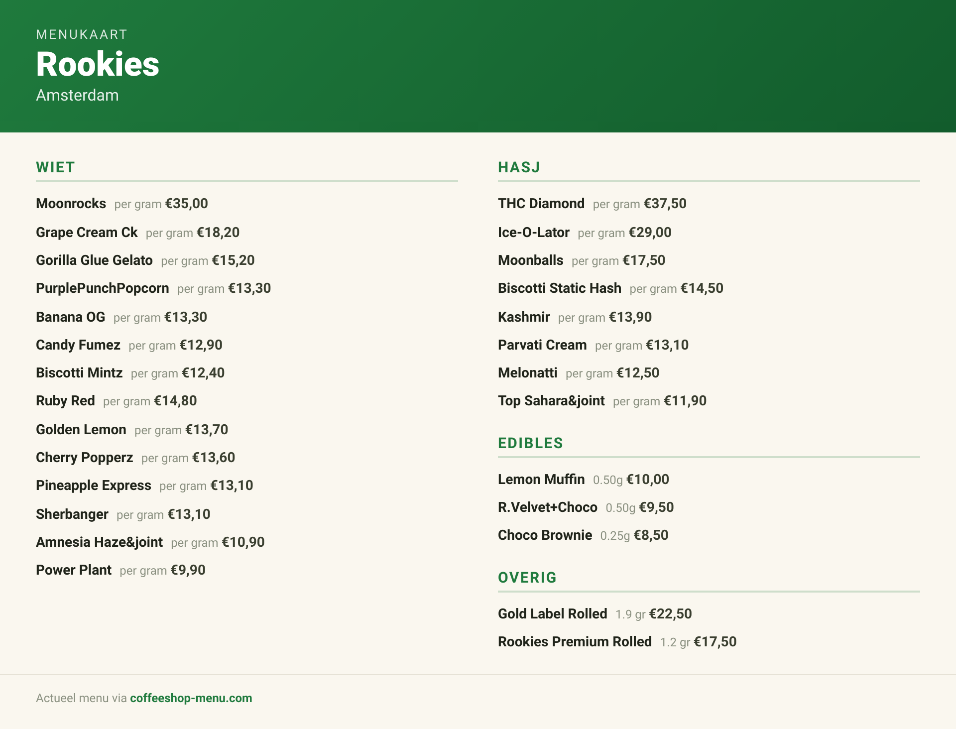 Menu bij Rookies