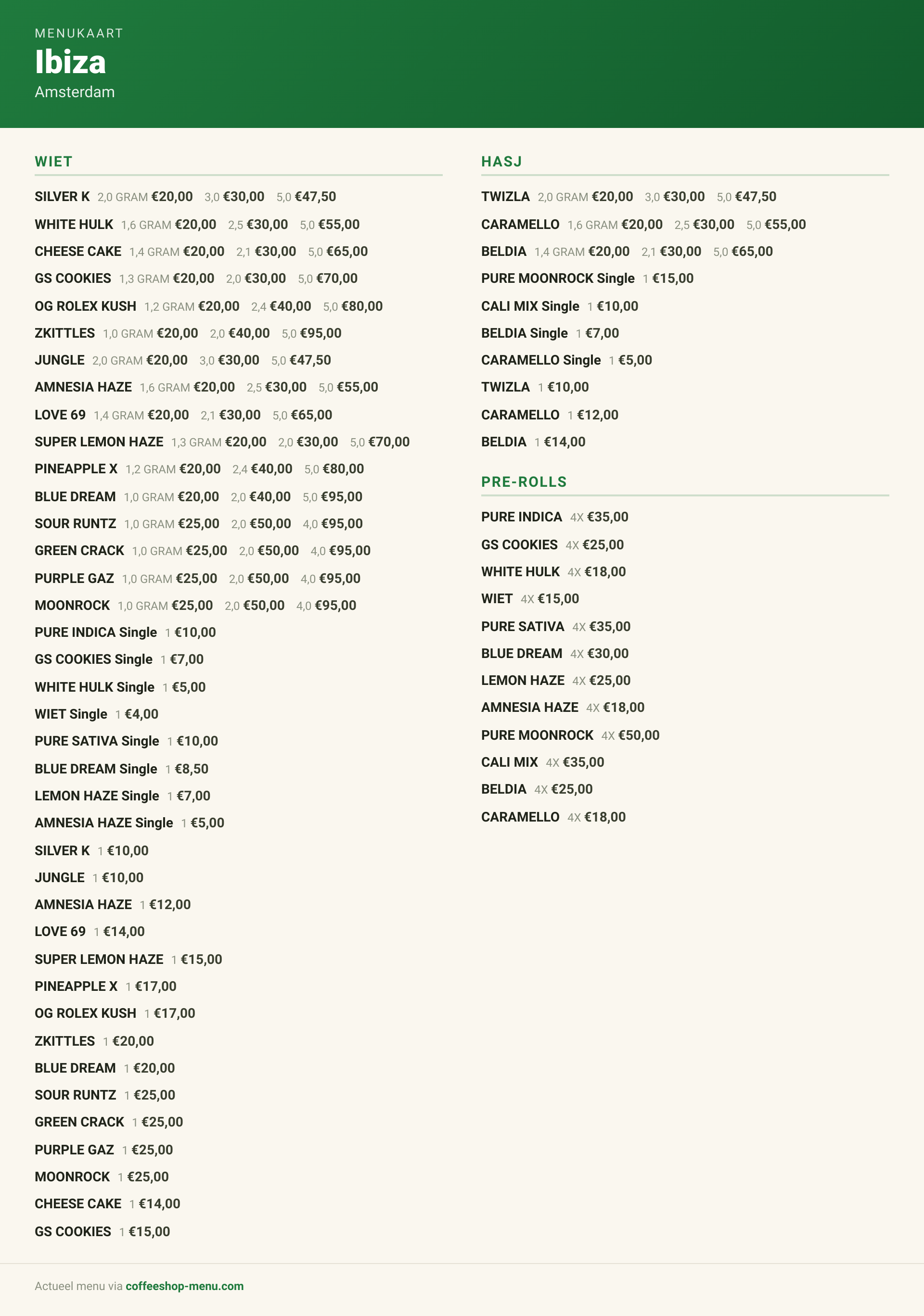 Menu bij Ibiza
