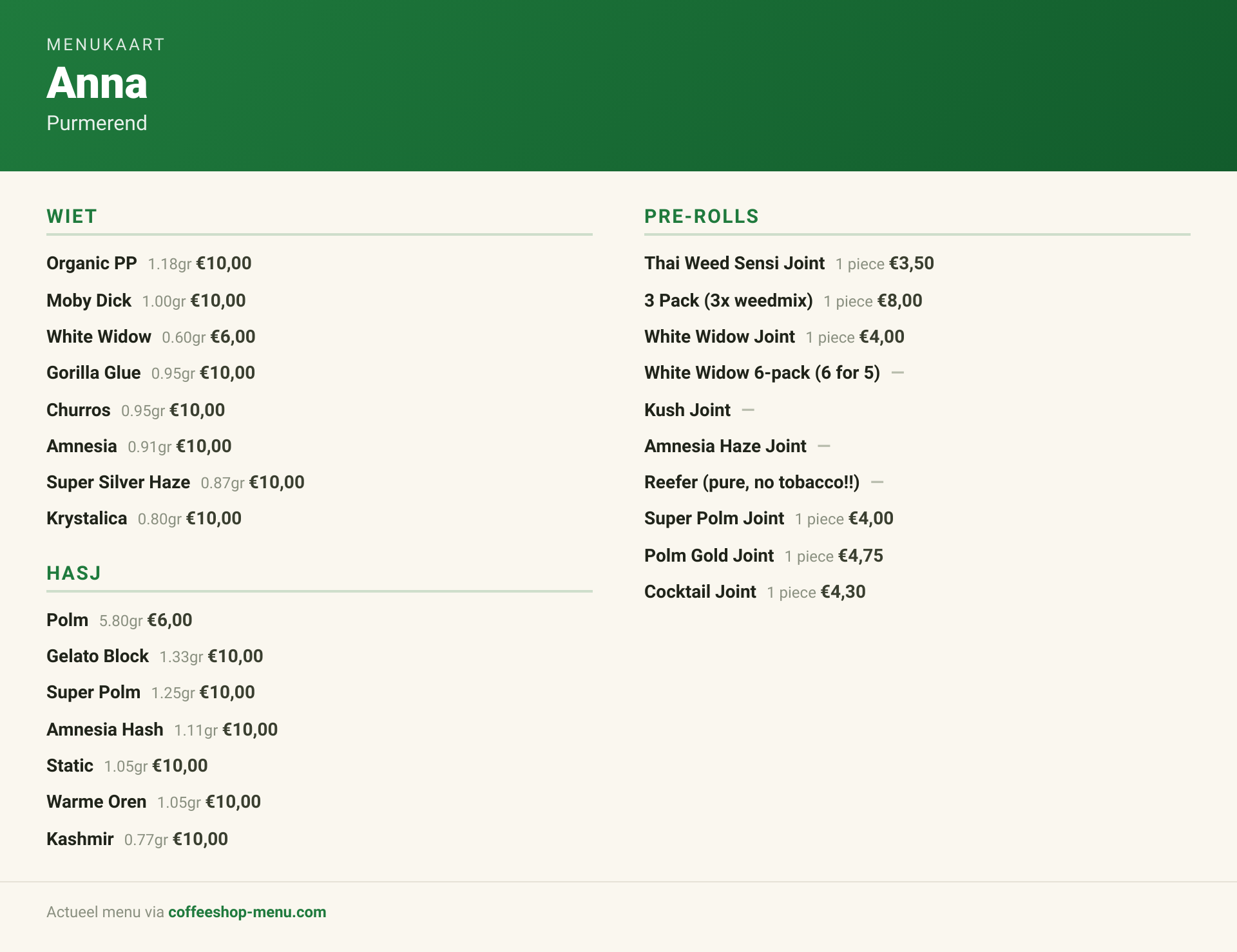 Menu bij Anna