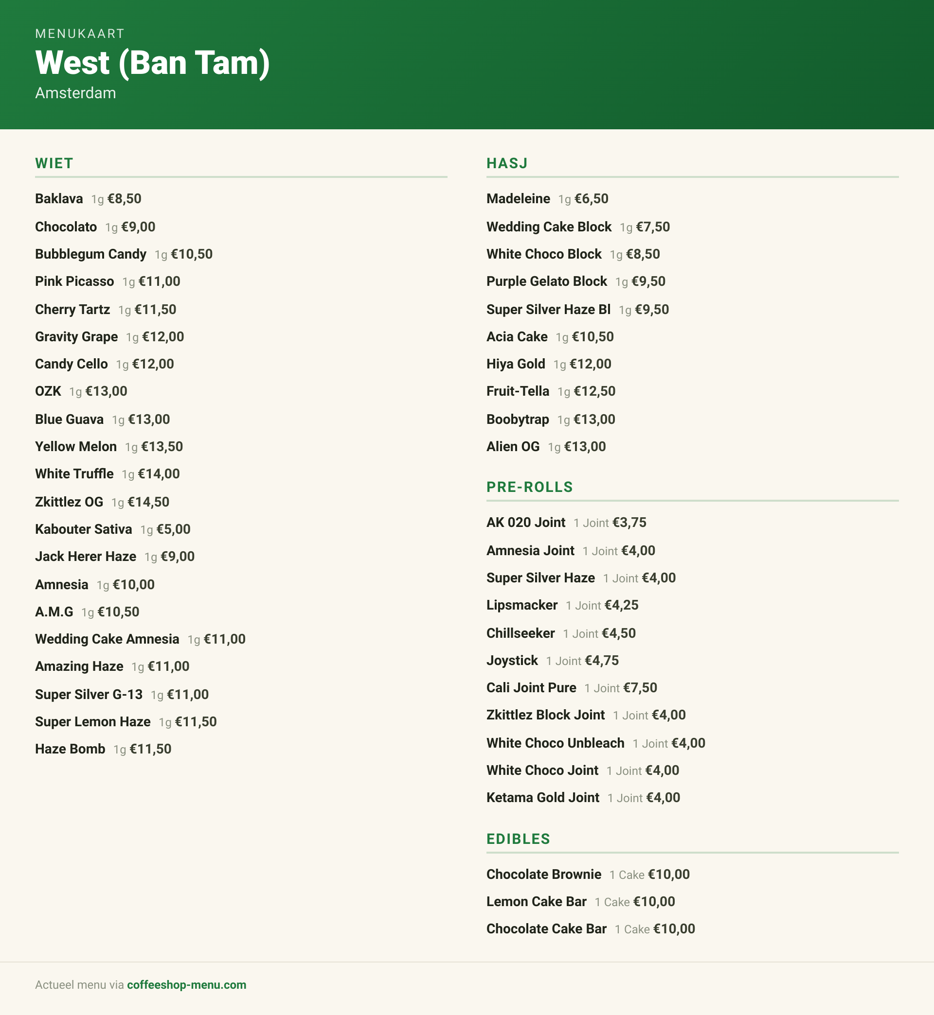 Menukaart van West (Ban Tam)