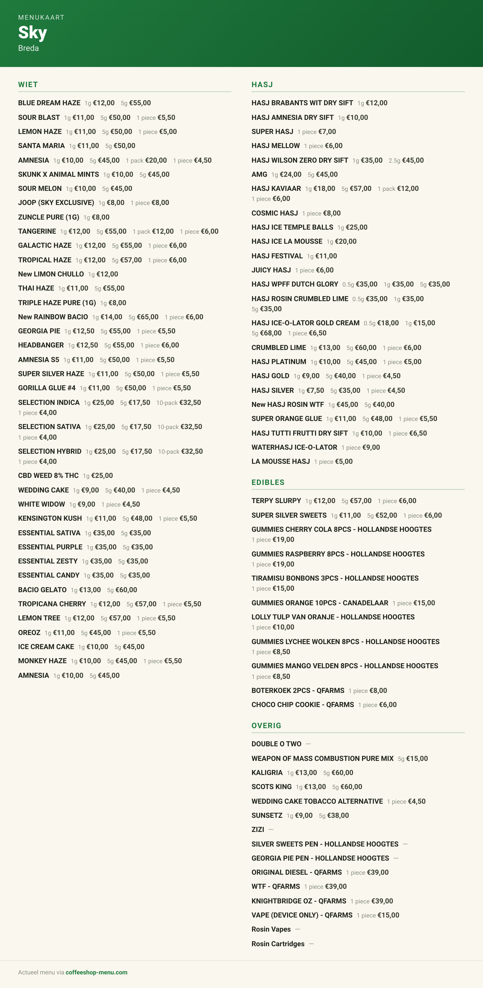Menu bij Sky