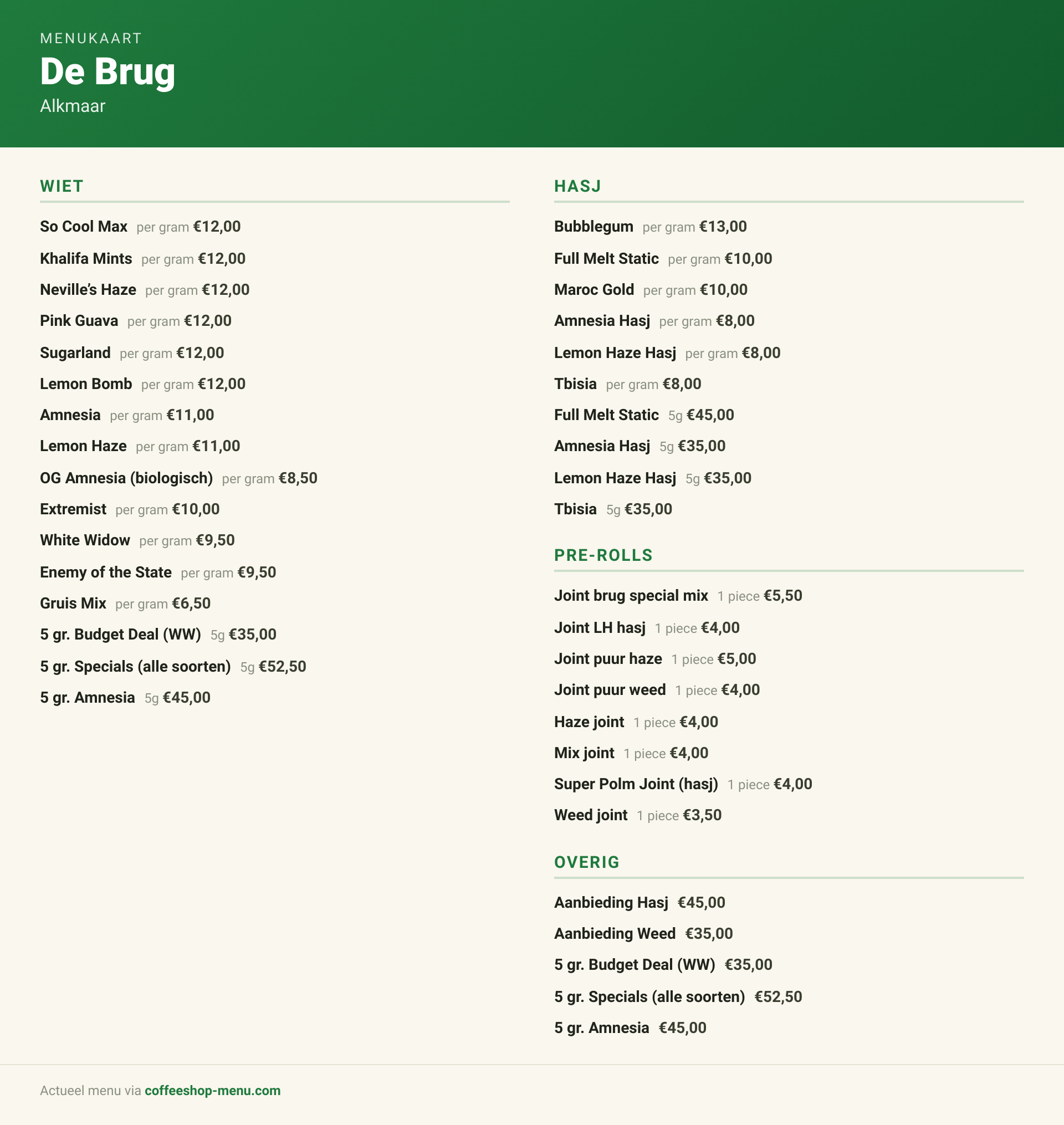 Menu bij De Brug