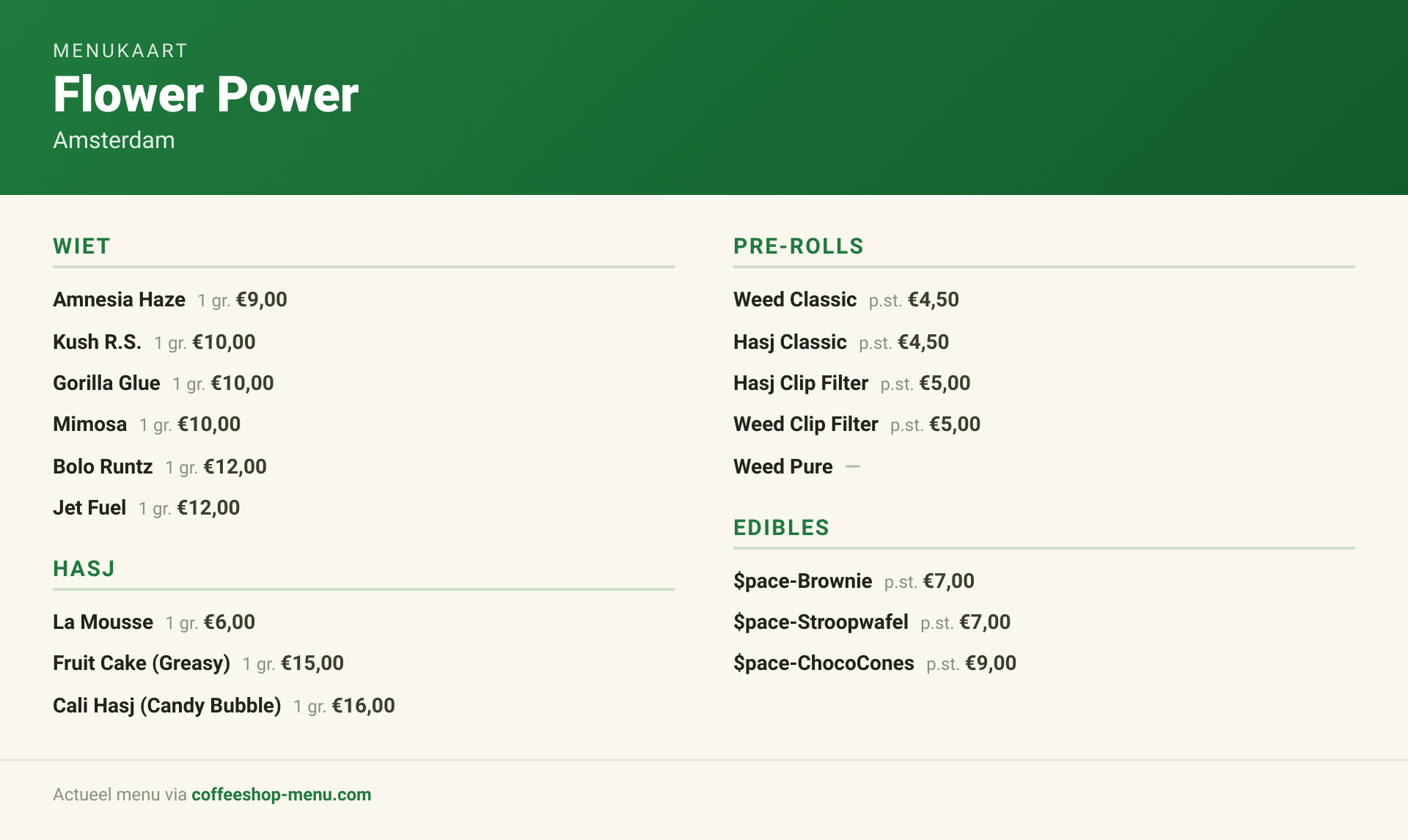 Menu bij Flower Power