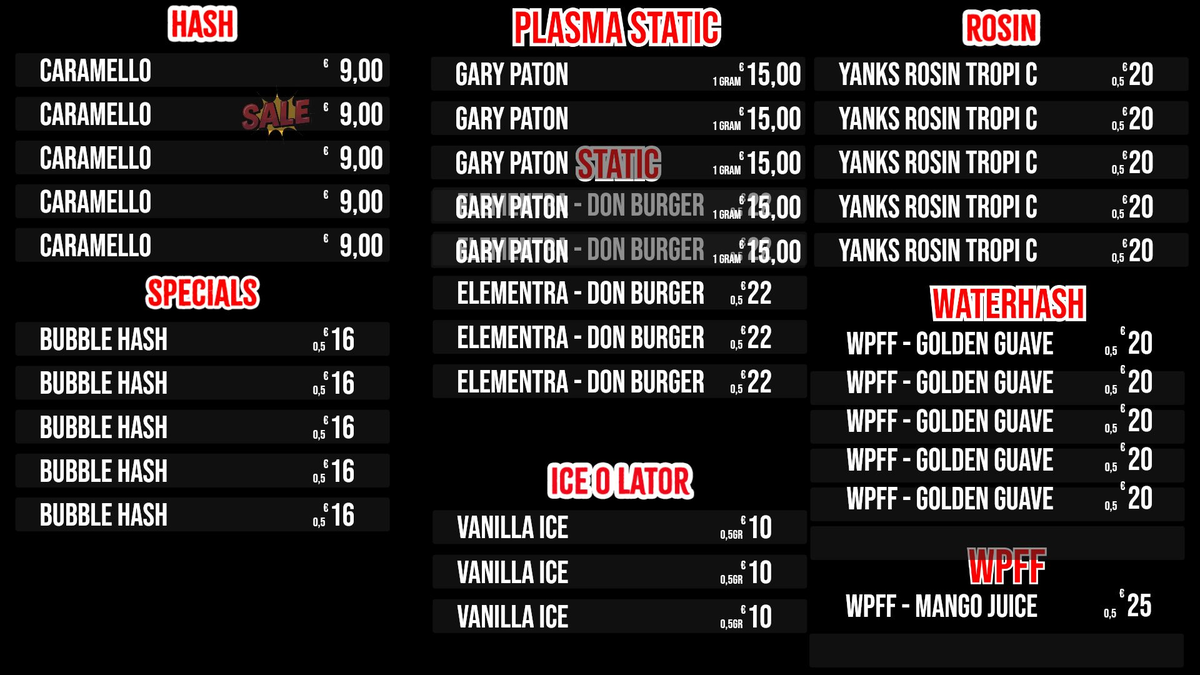 Menu bij Yanks