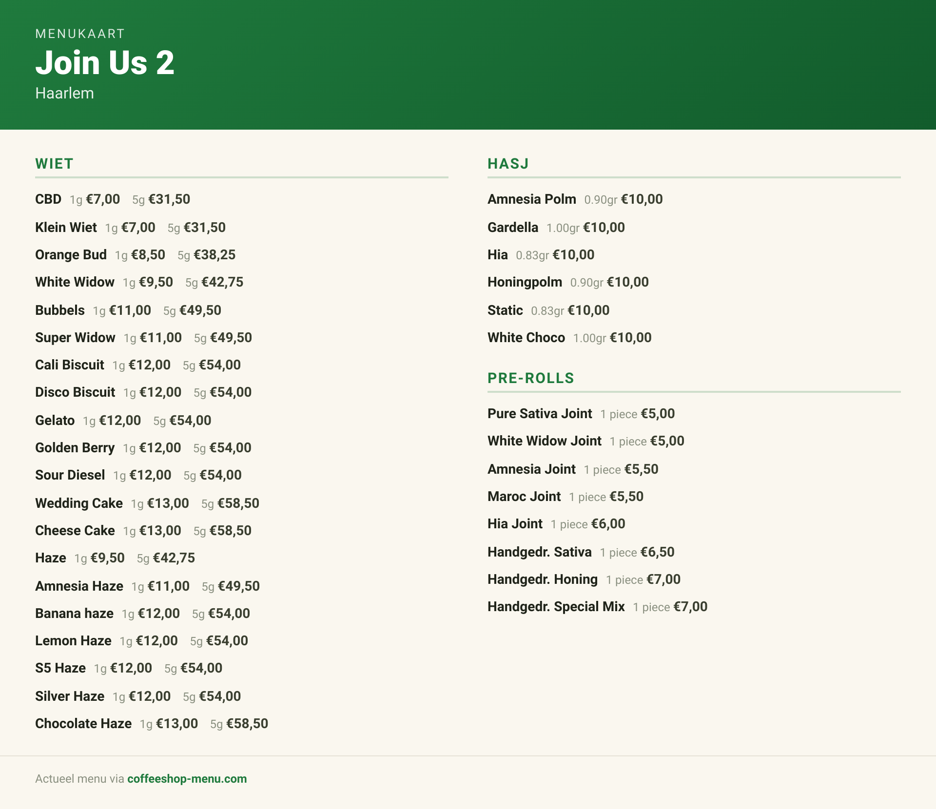 Menu bij Join Us 2