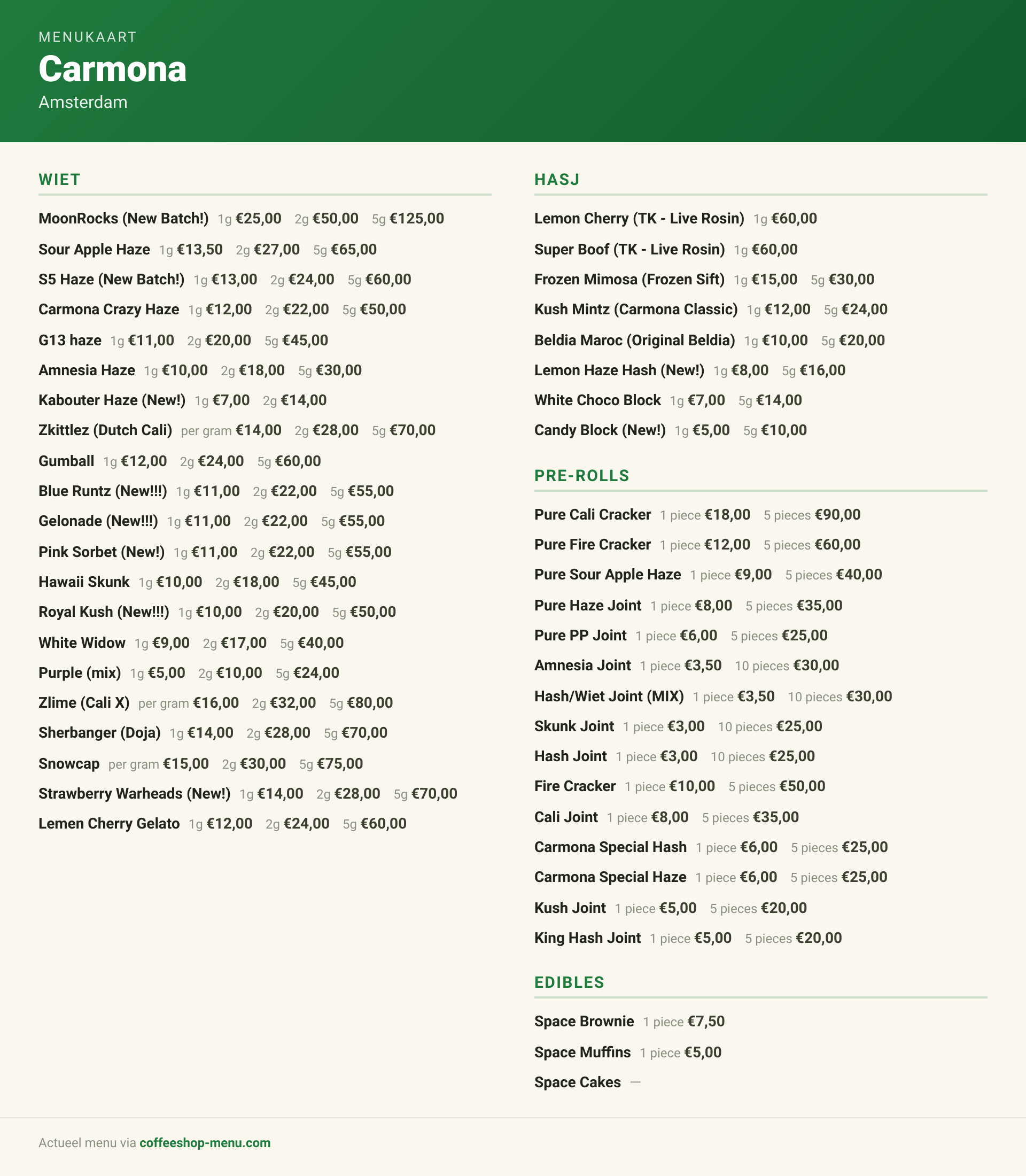 Menu bij Carmona