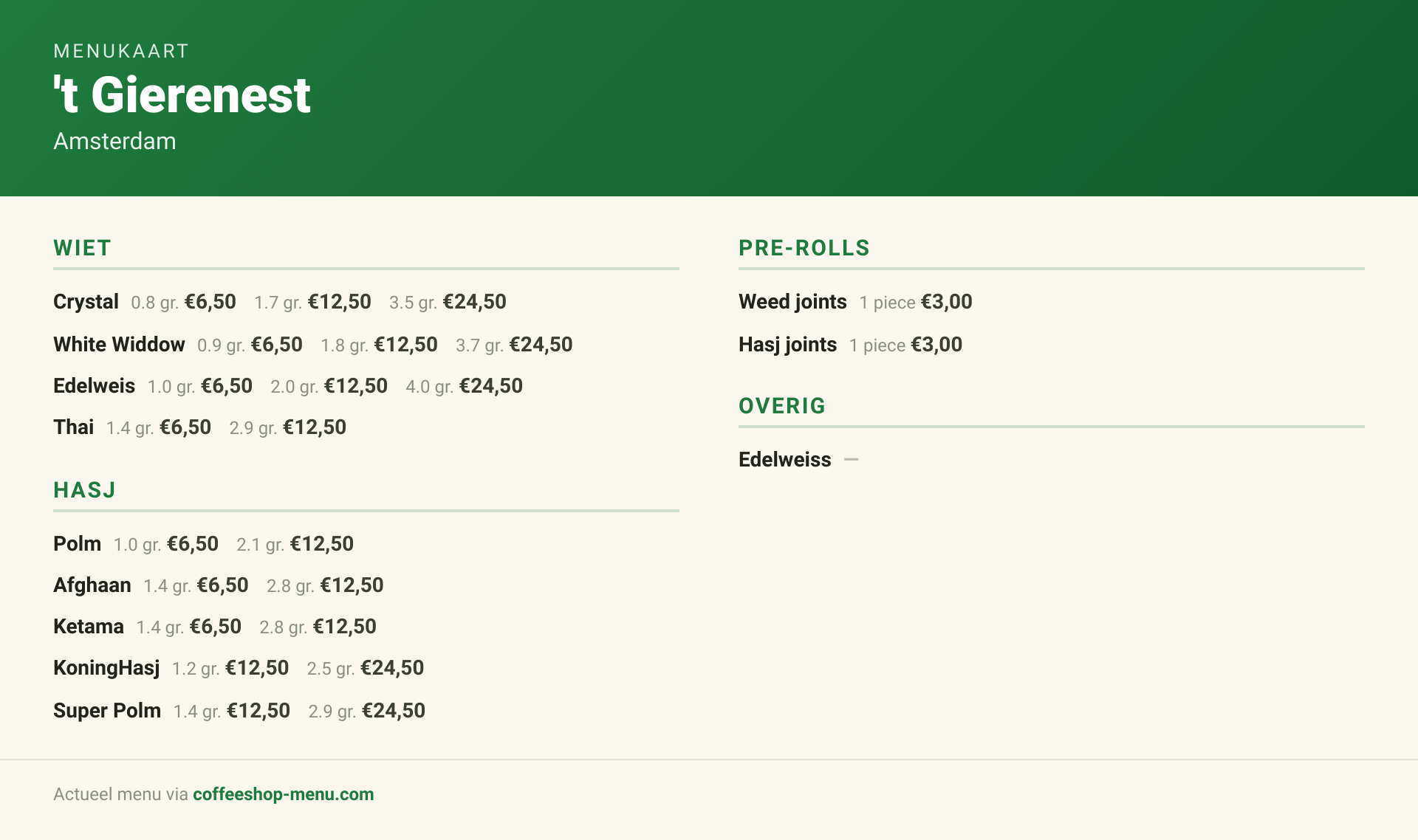 Menu bij 't Gierenest