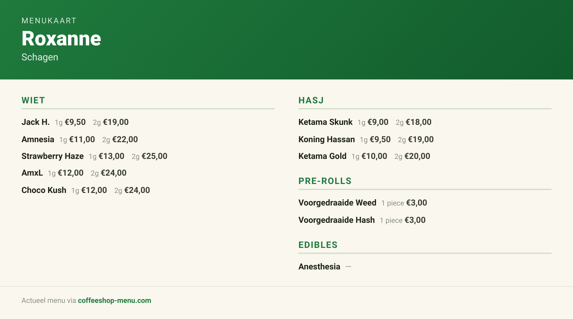 Menu bij Roxanne
