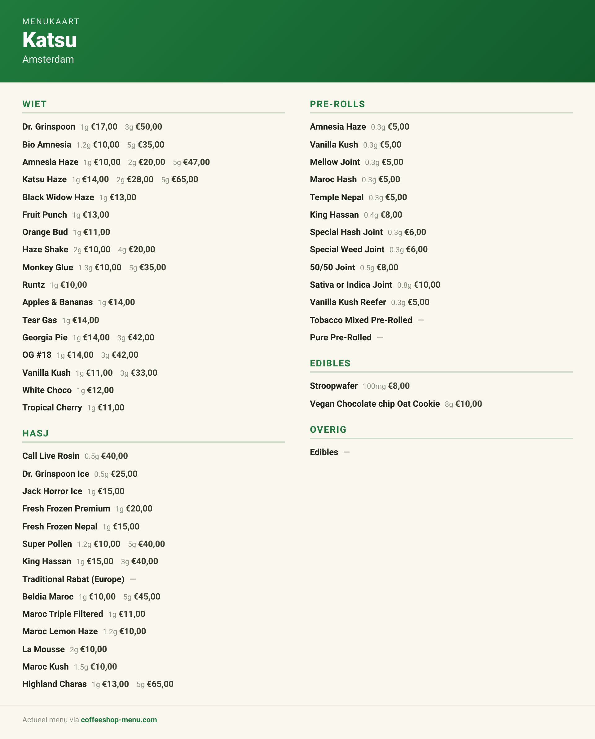 Menu bij Katsu