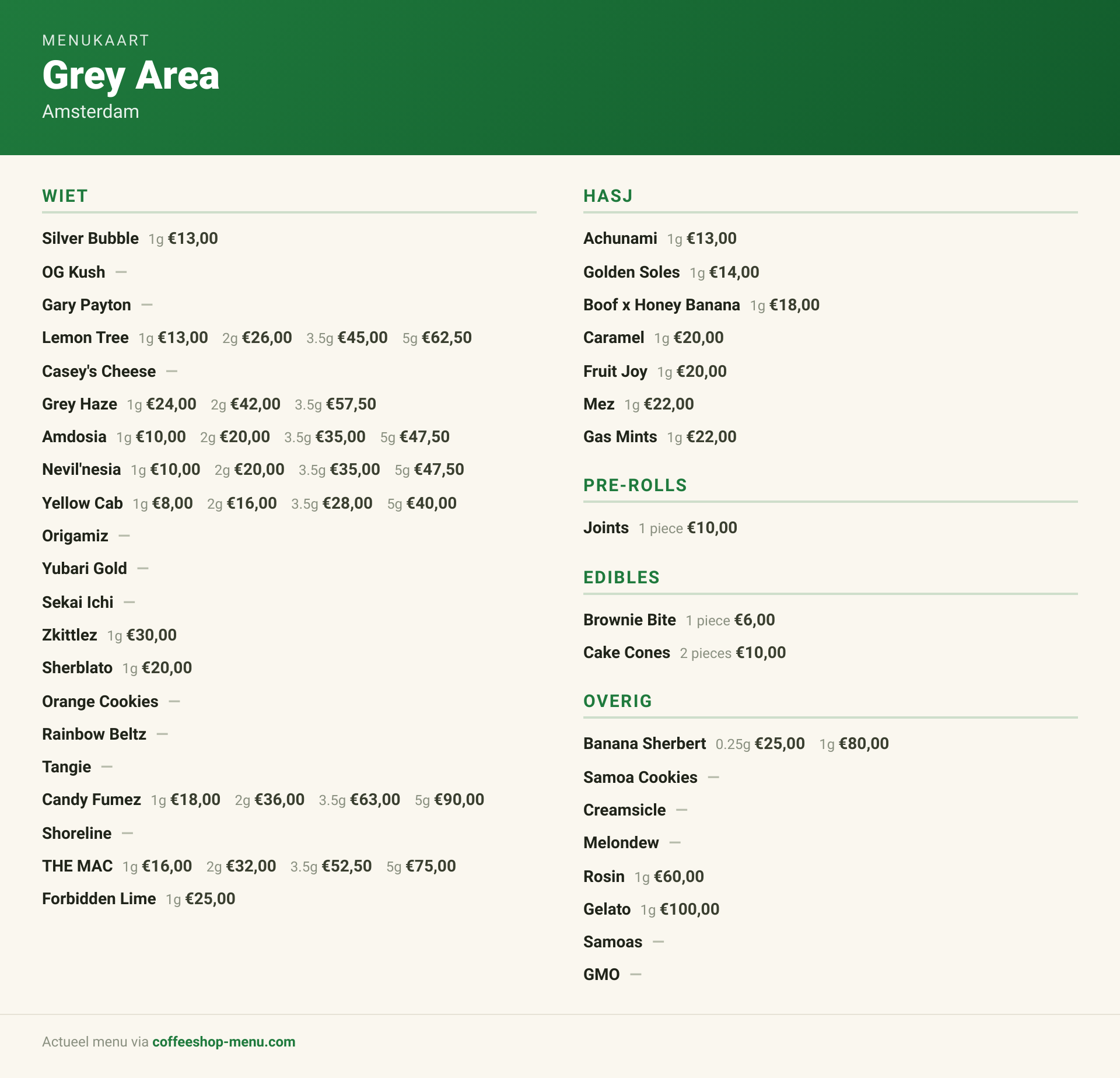 Menu bij Grey Area