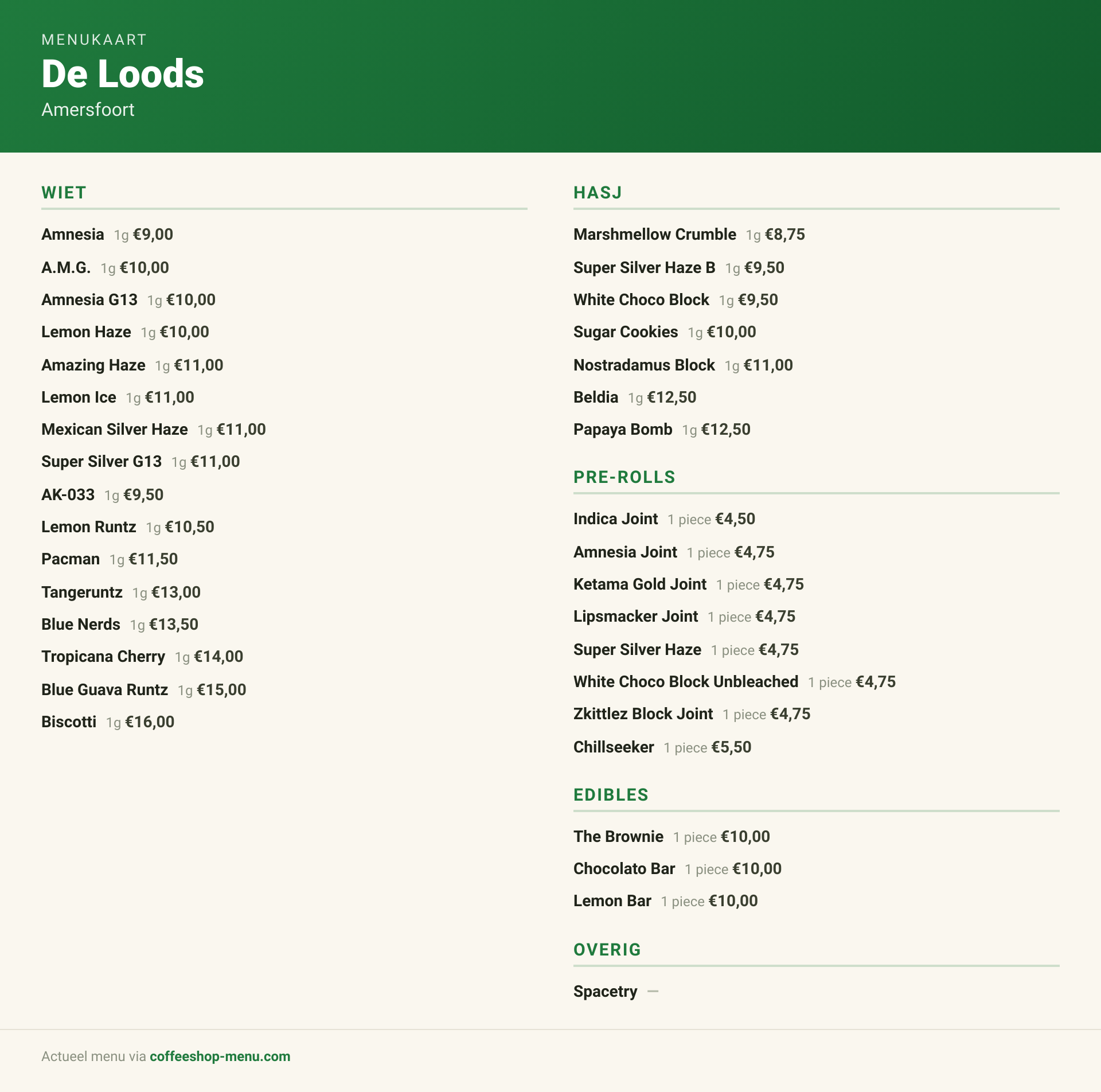 Menu bij De Loods