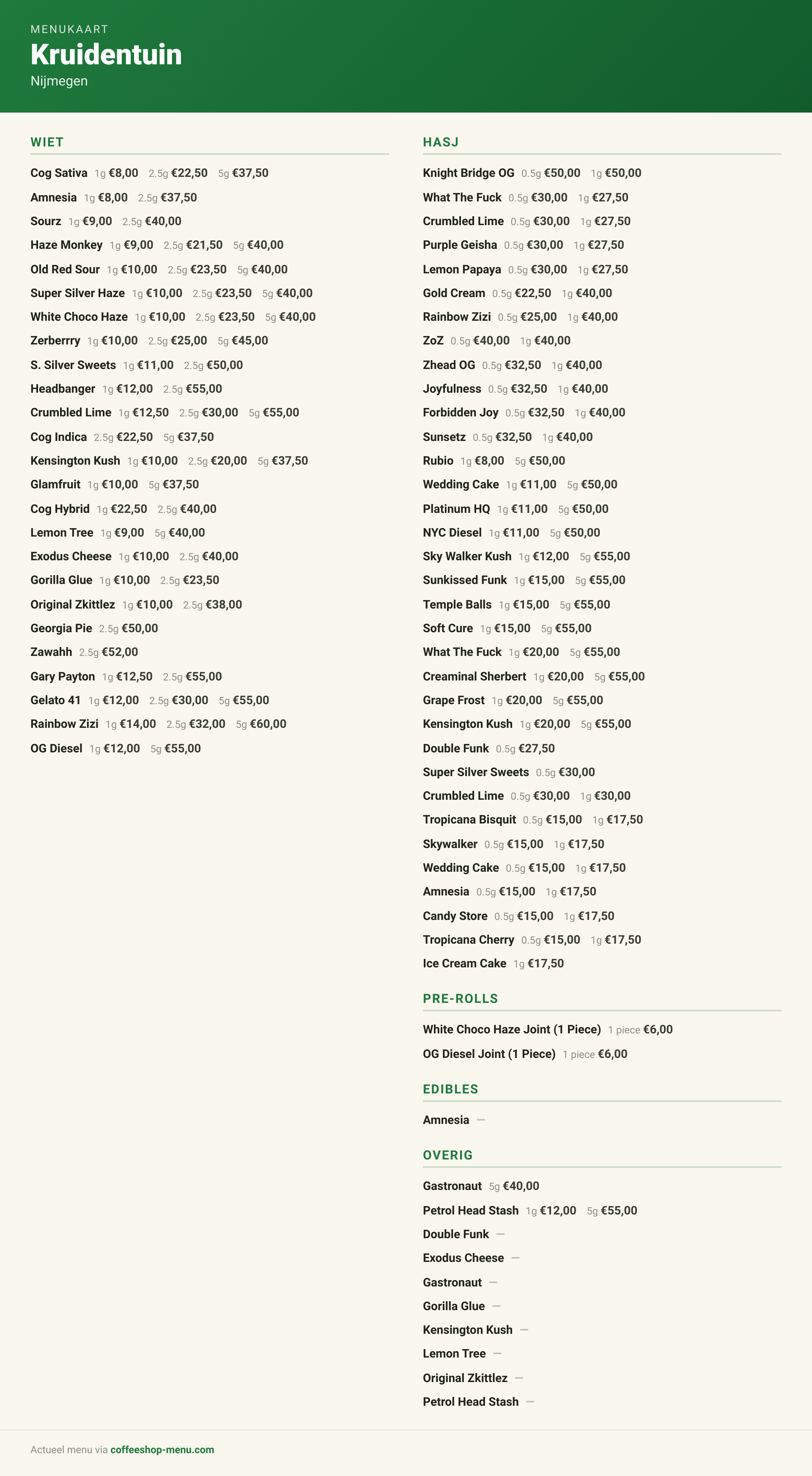 Menu bij Kruidentuin