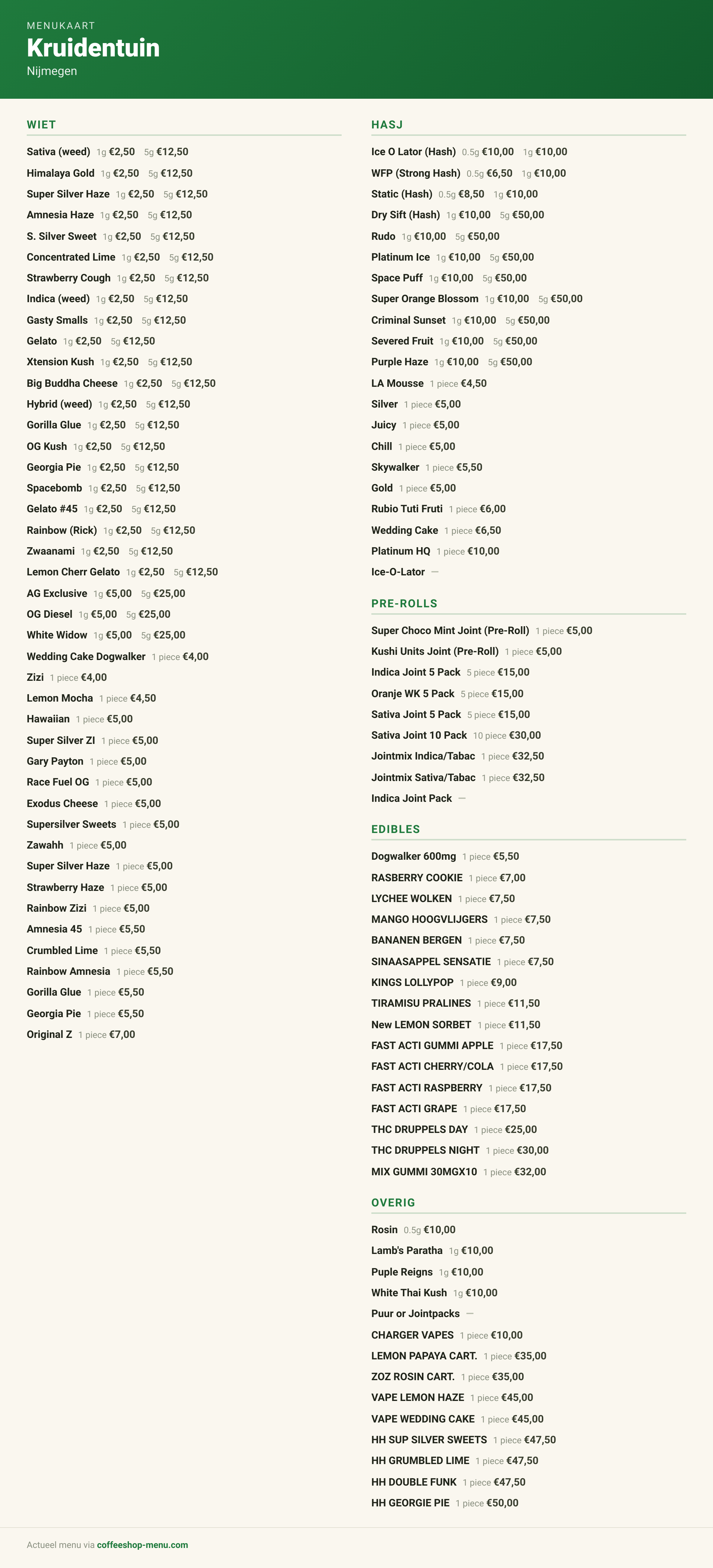 Menu bij Kruidentuin