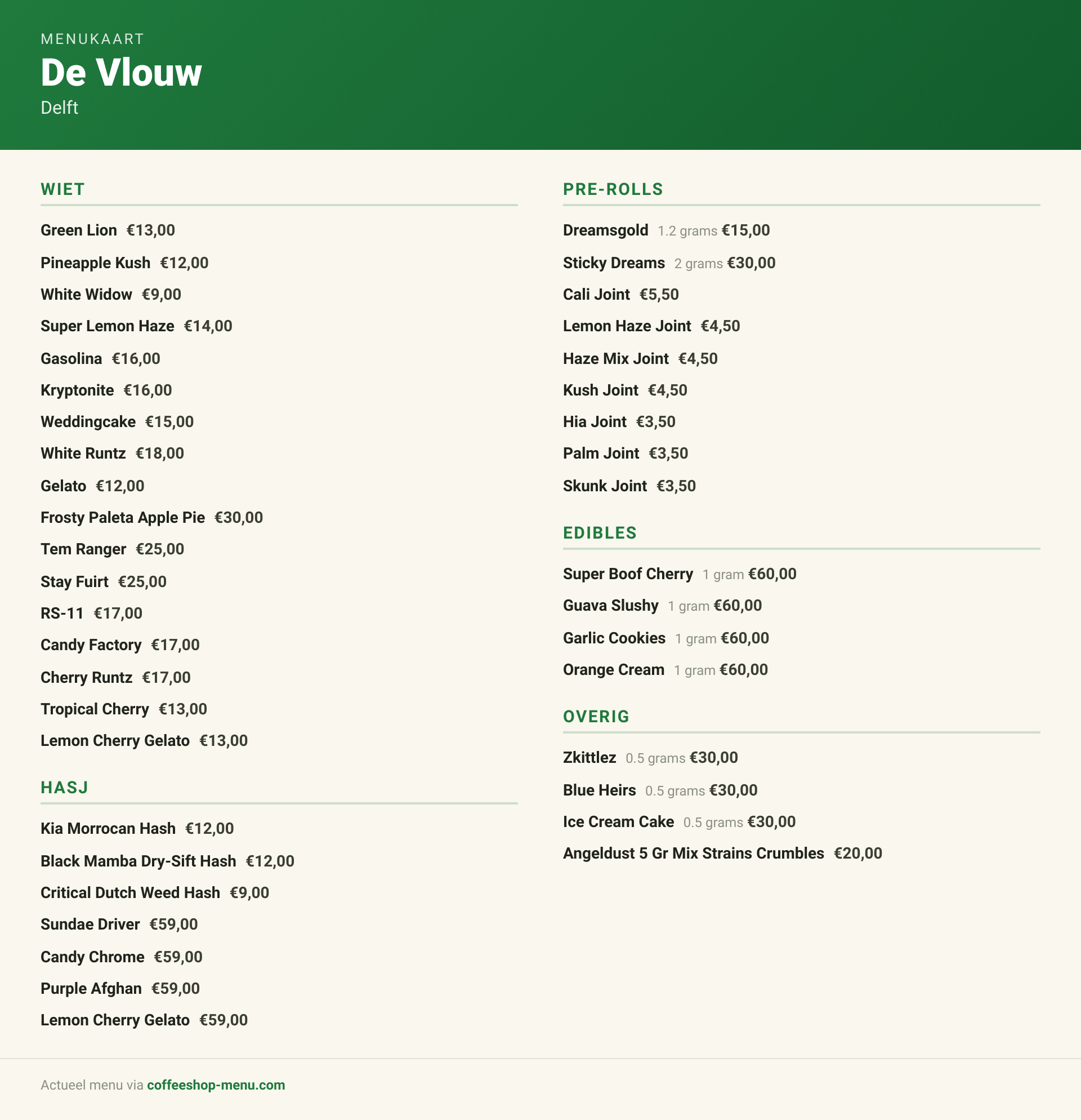 Menu bij De Vlouw