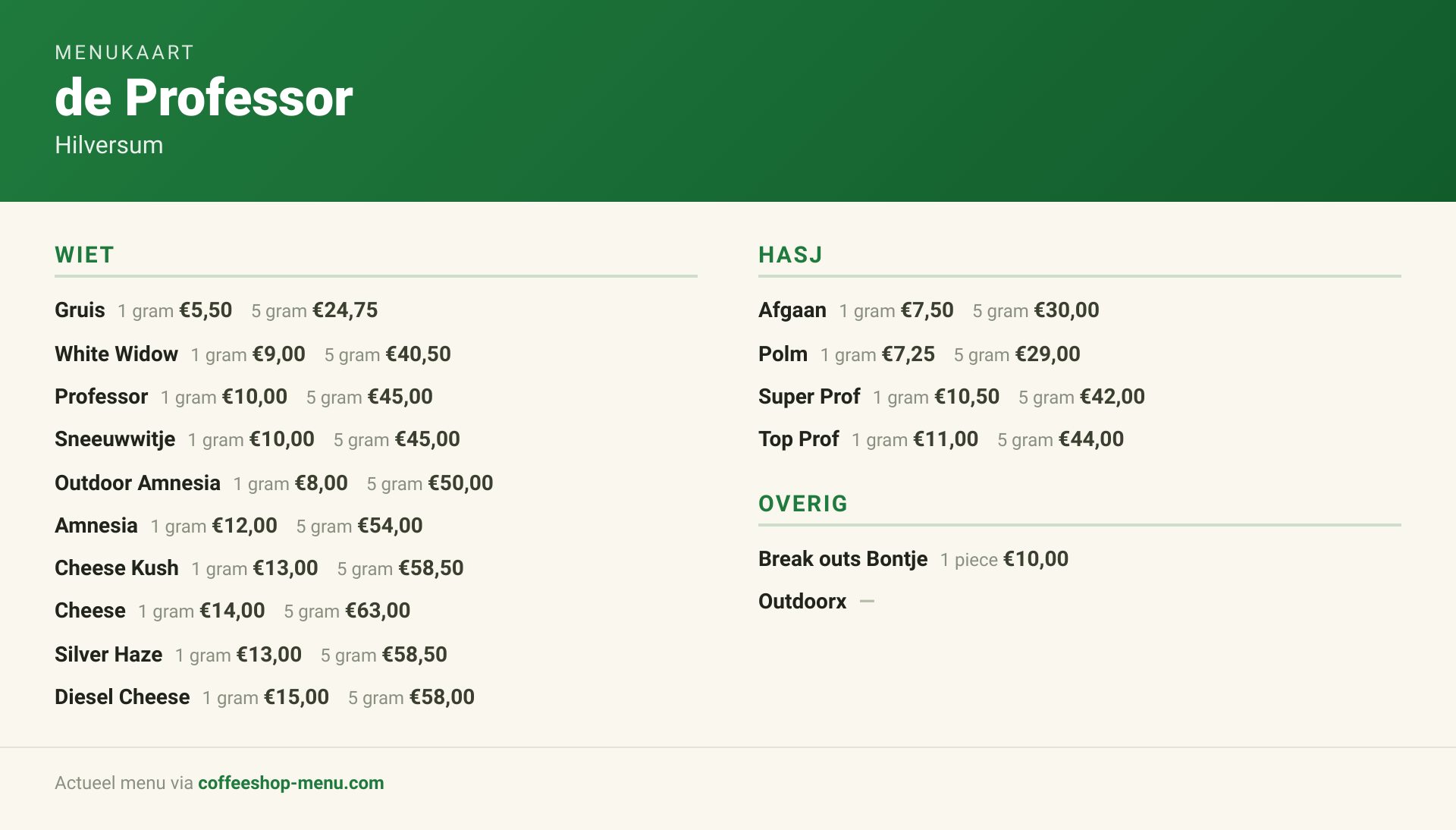 Menu bij de Professor