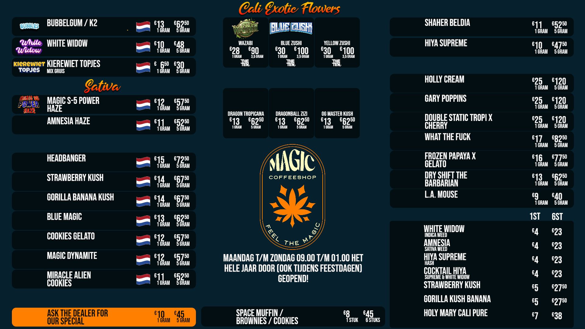 Menukaart van Magic Den Haag