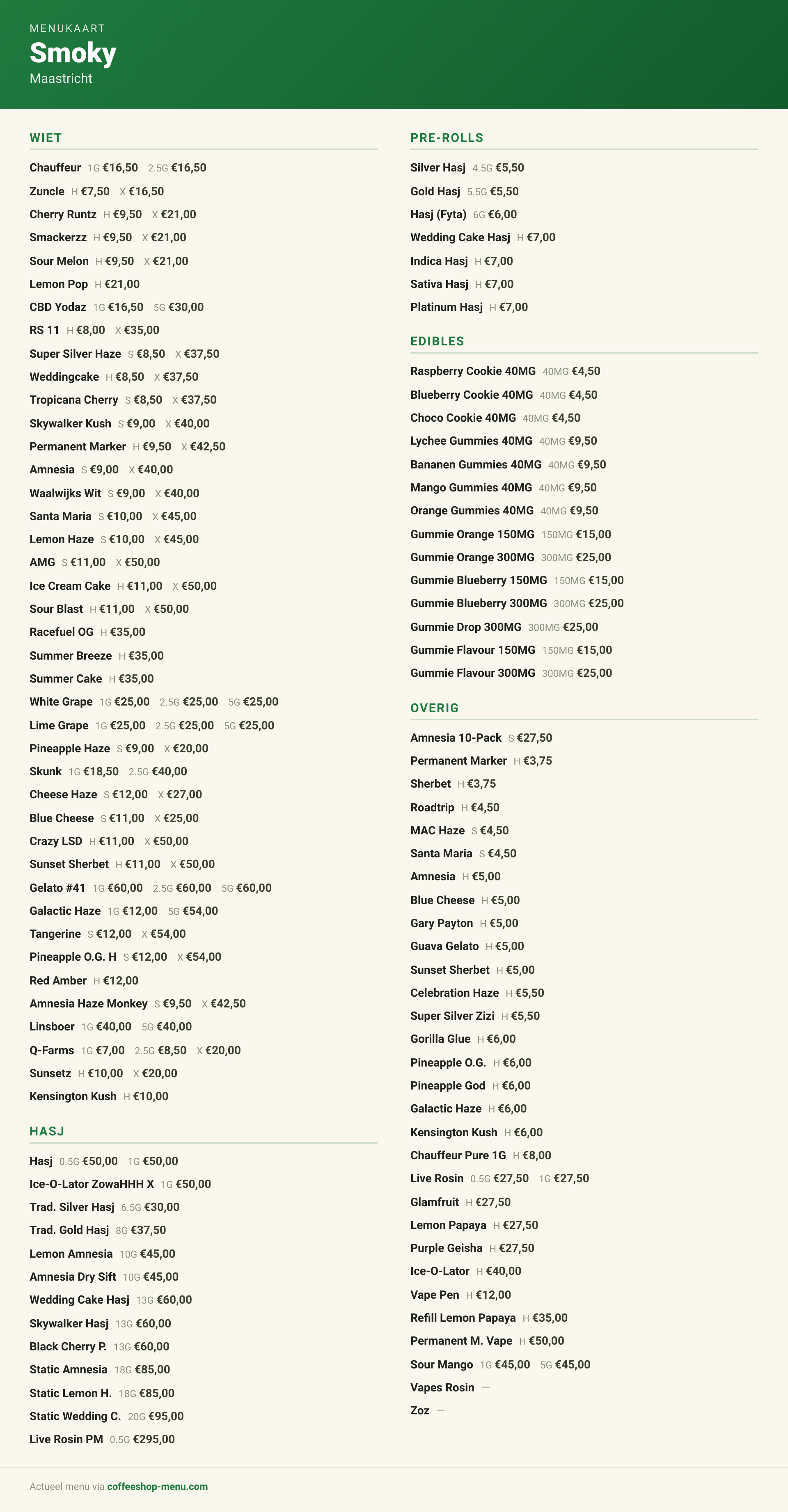 Menu bij Smoky