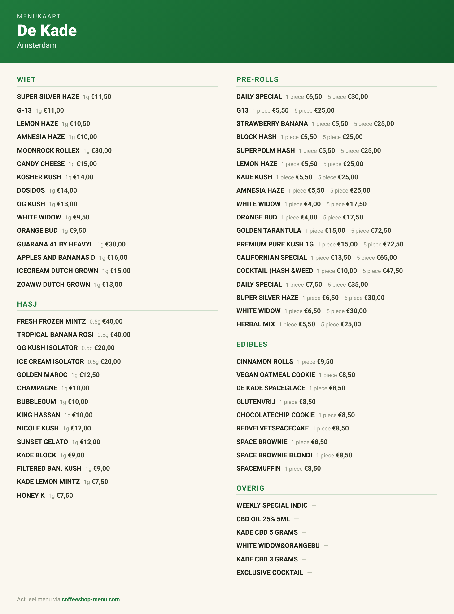 Menu bij De Kade