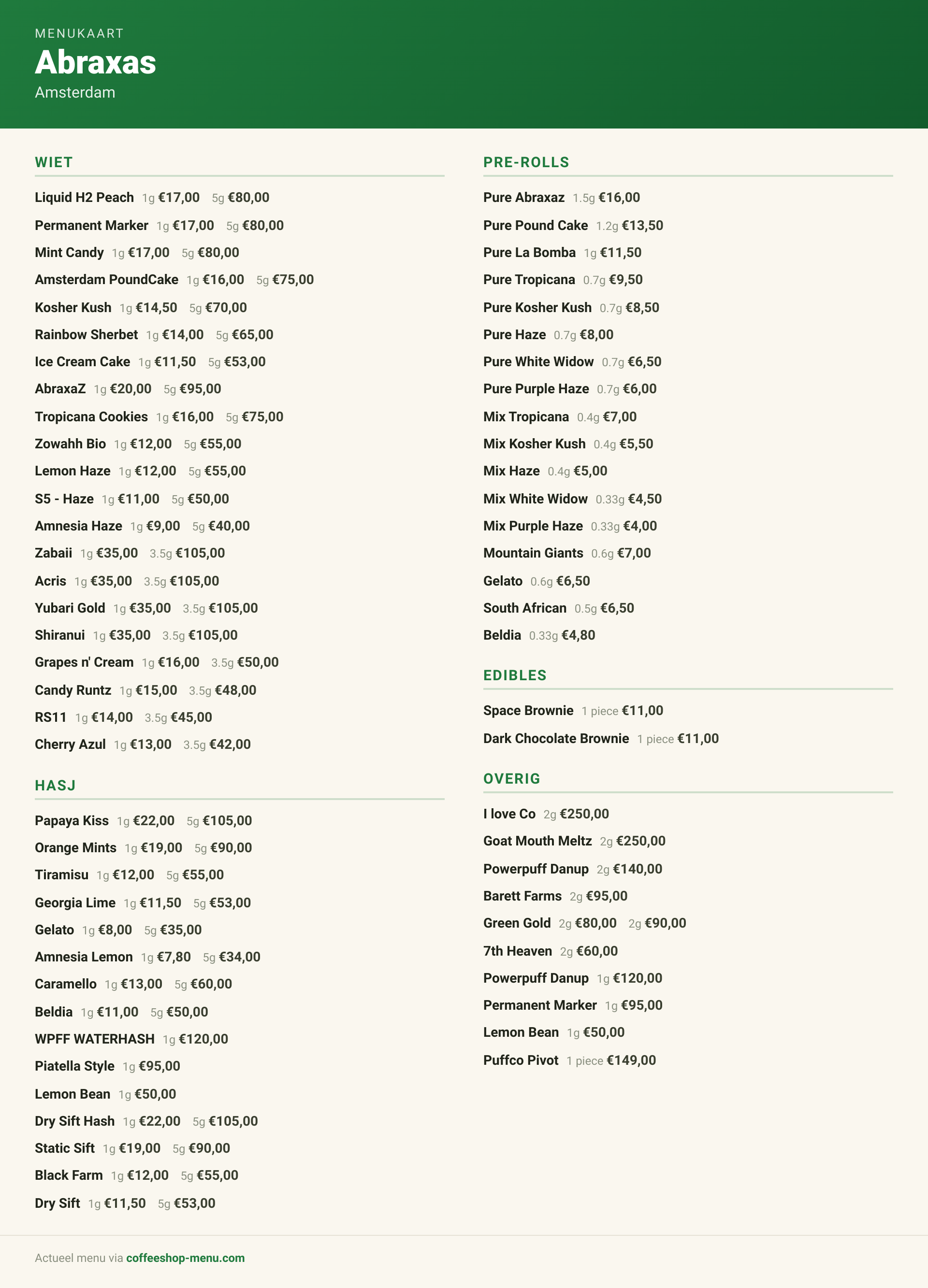 Menu bij Abraxas