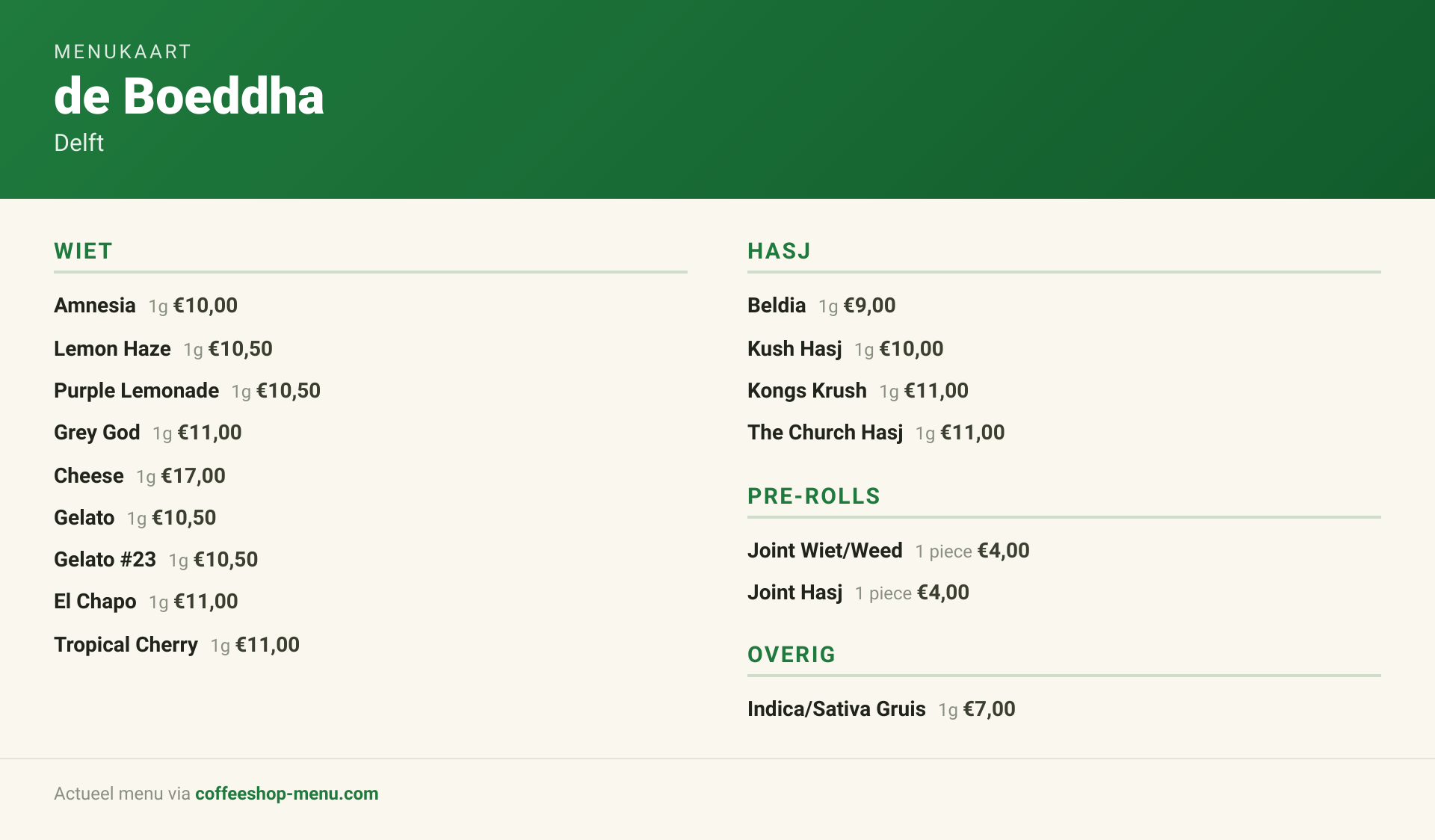 Menu bij de Boeddha
