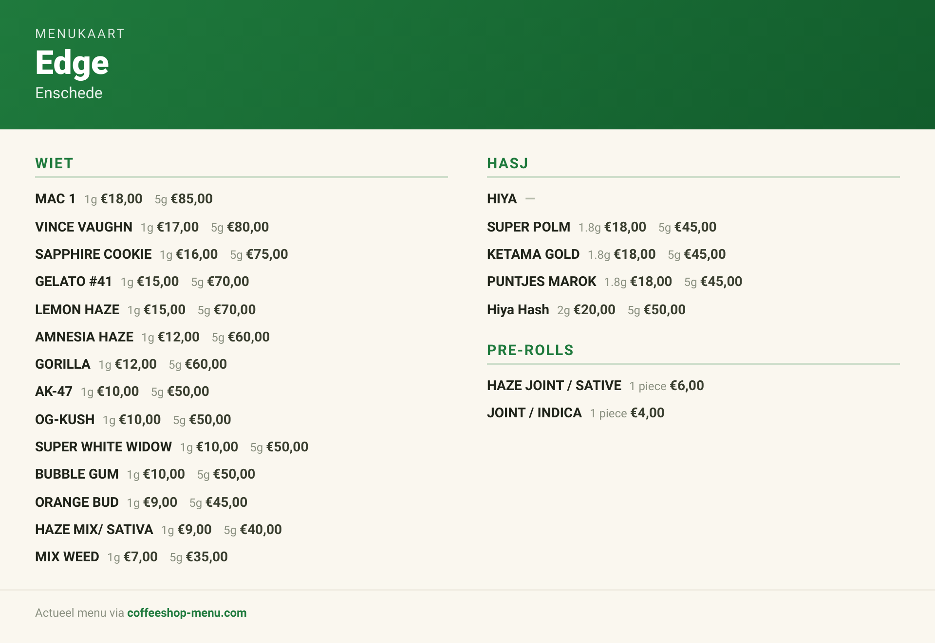 Menu bij Edge