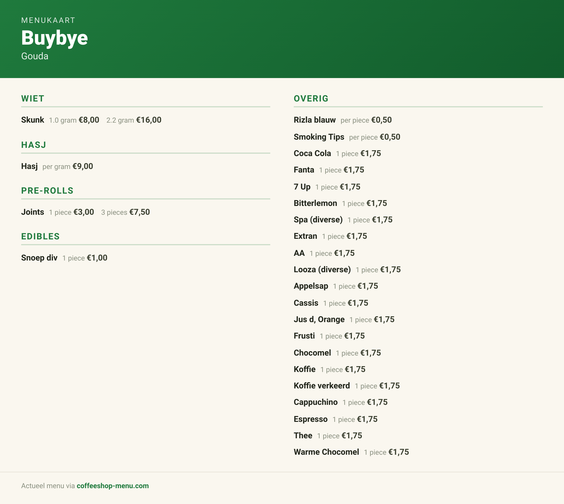 Menu bij Buybye