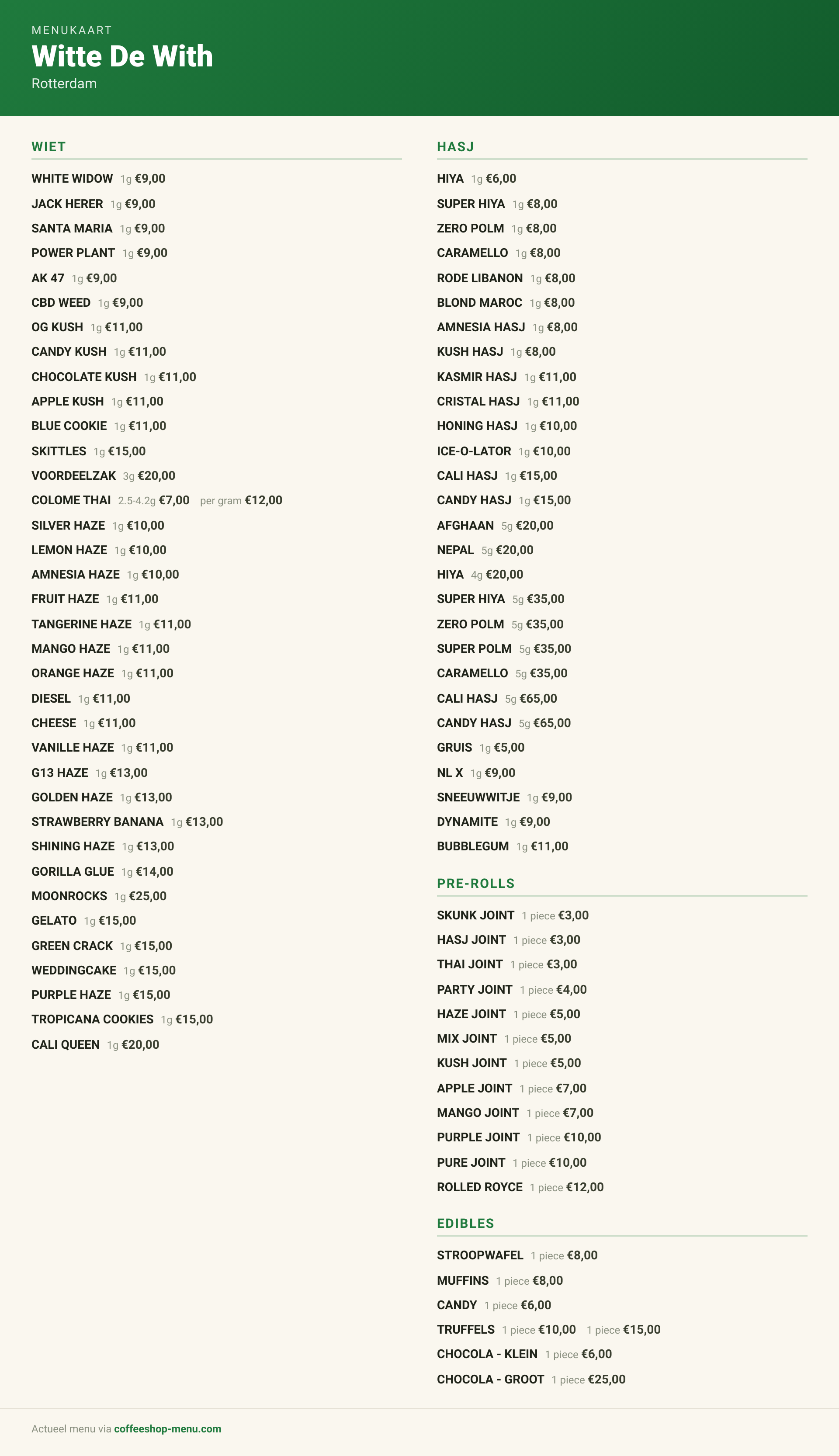 Menu bij Witte De With