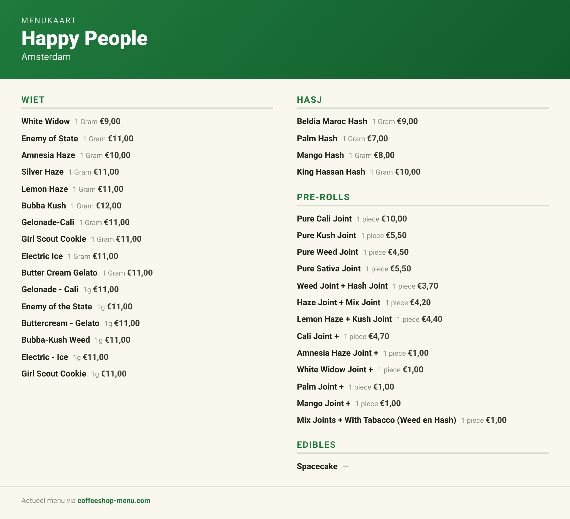 Menu bij Happy People