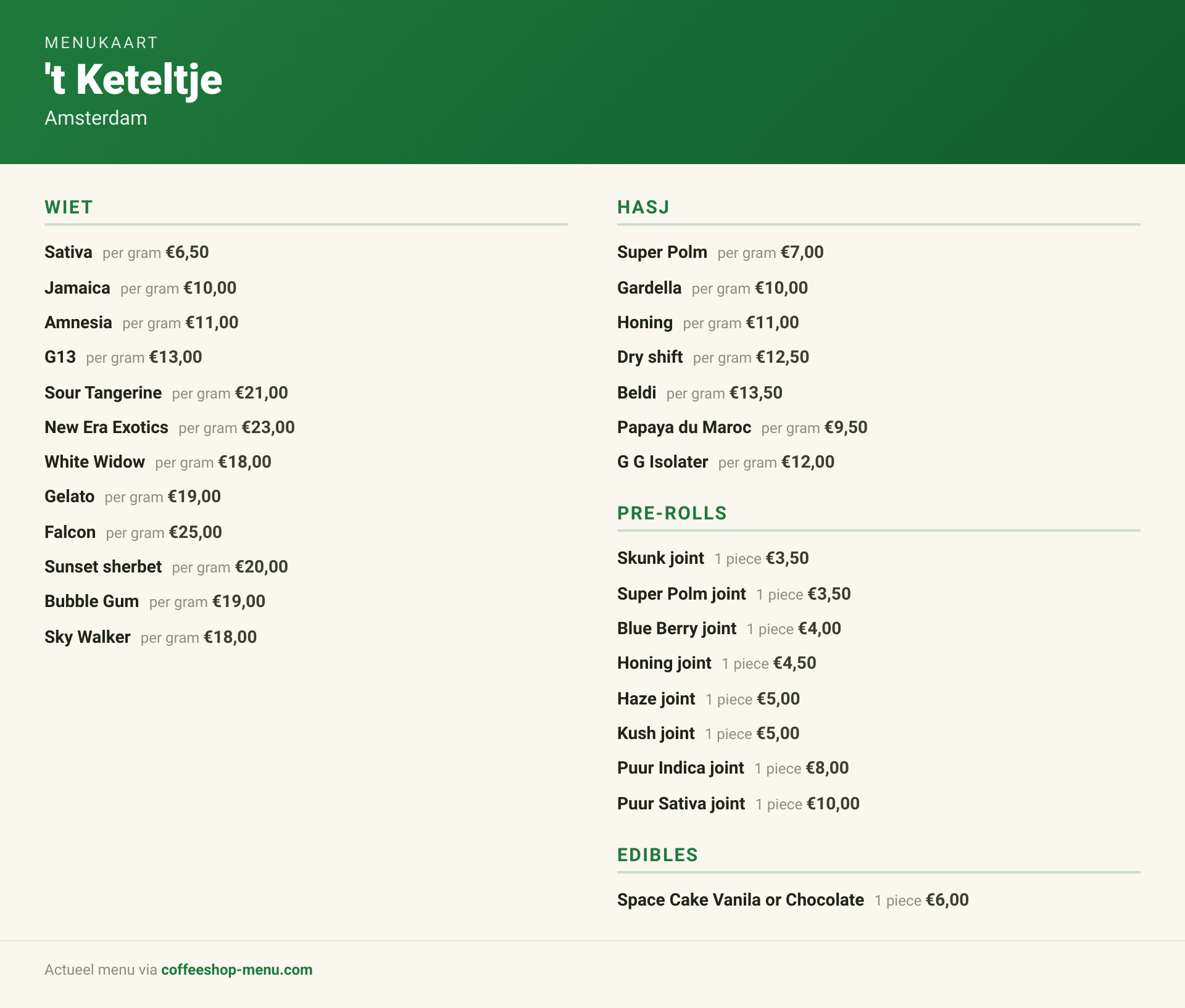 Menu bij 't Keteltje
