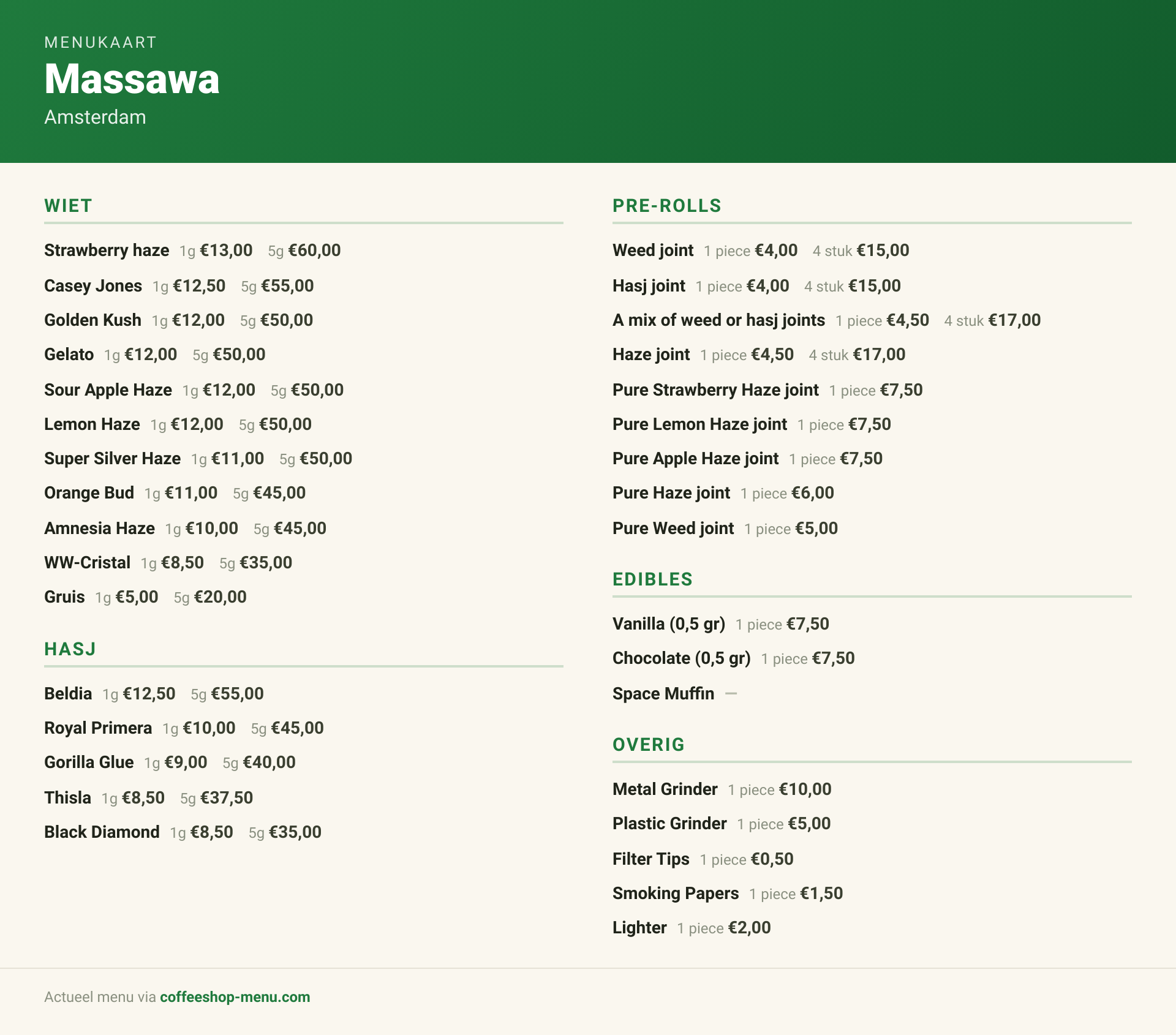 Menu bij Massawa