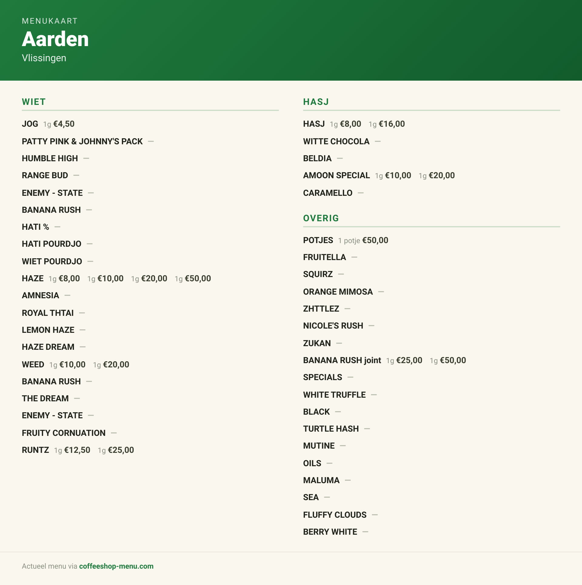 Menu bij Aarden