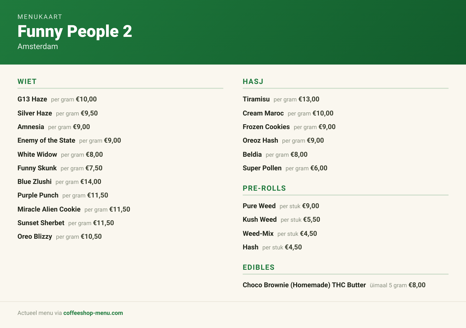 Menu bij Funny People 2
