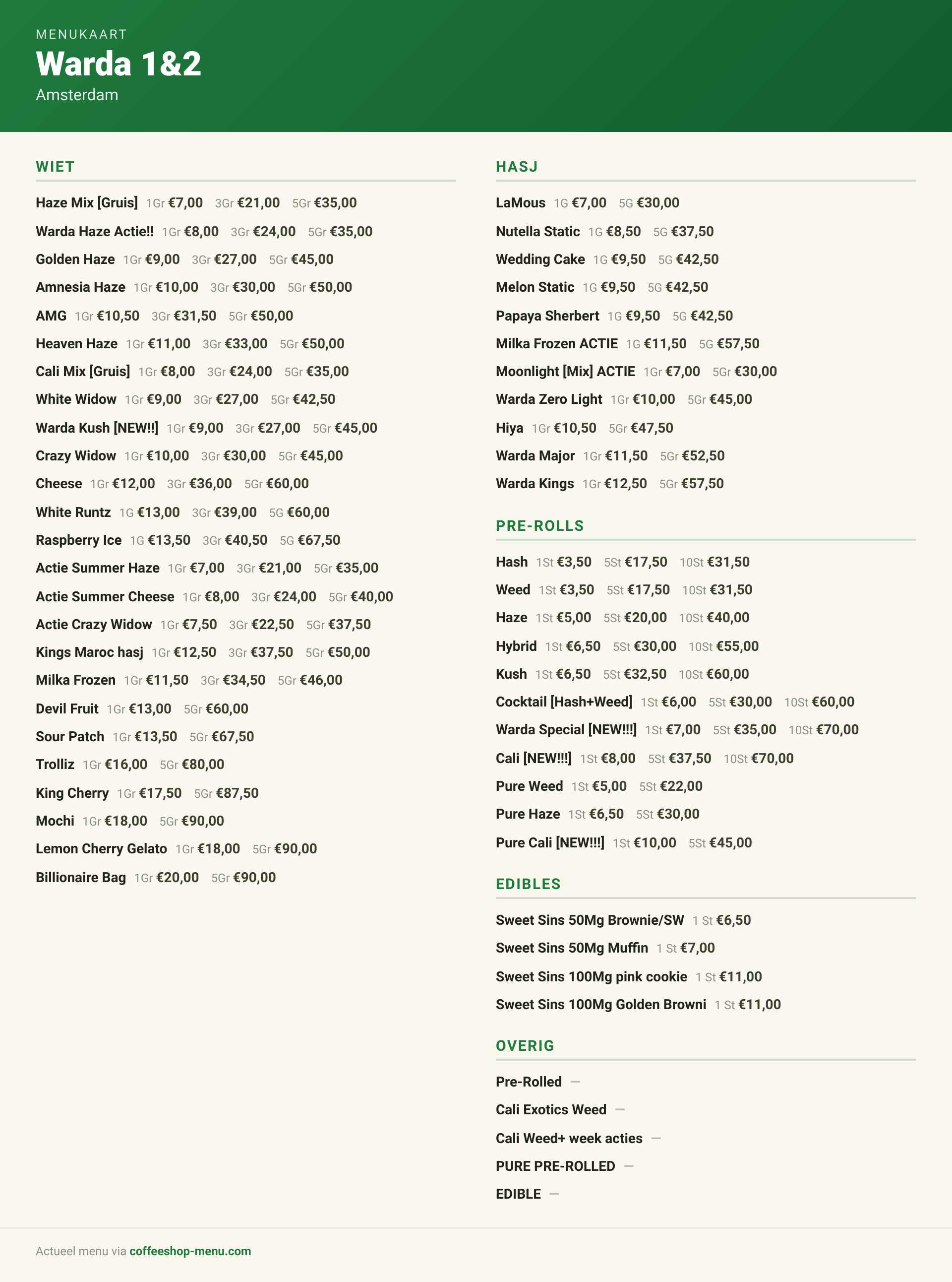 Menu bij Warda 1&2