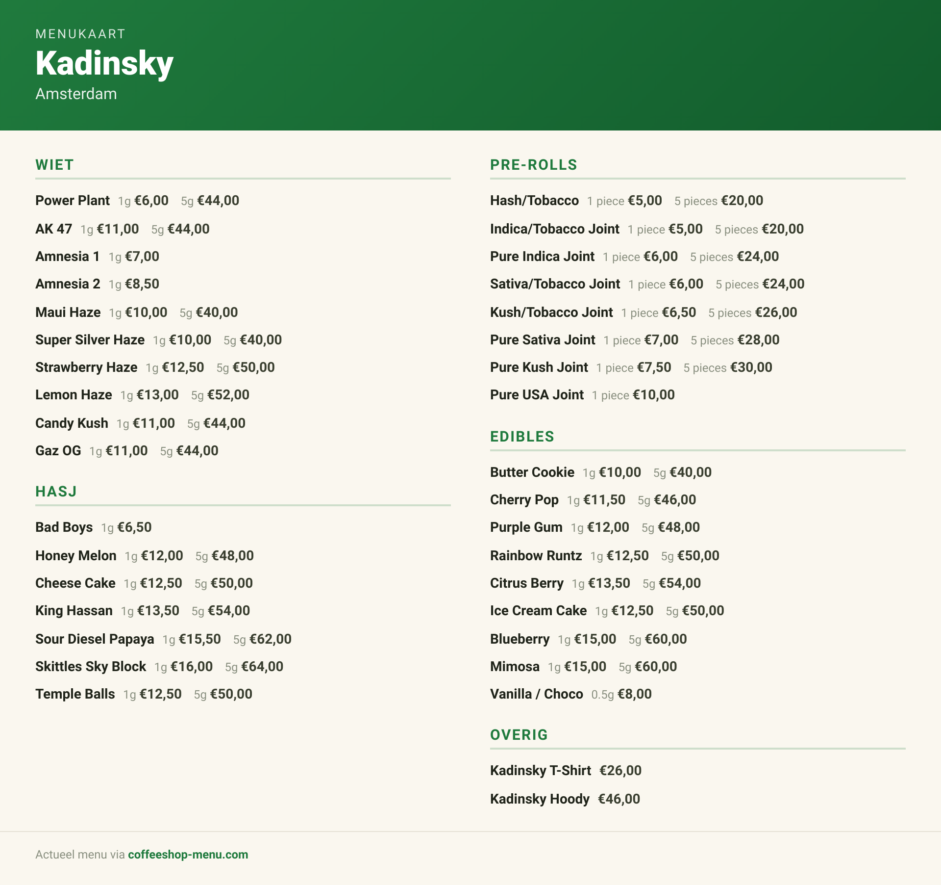 Menu bij Kadinsky