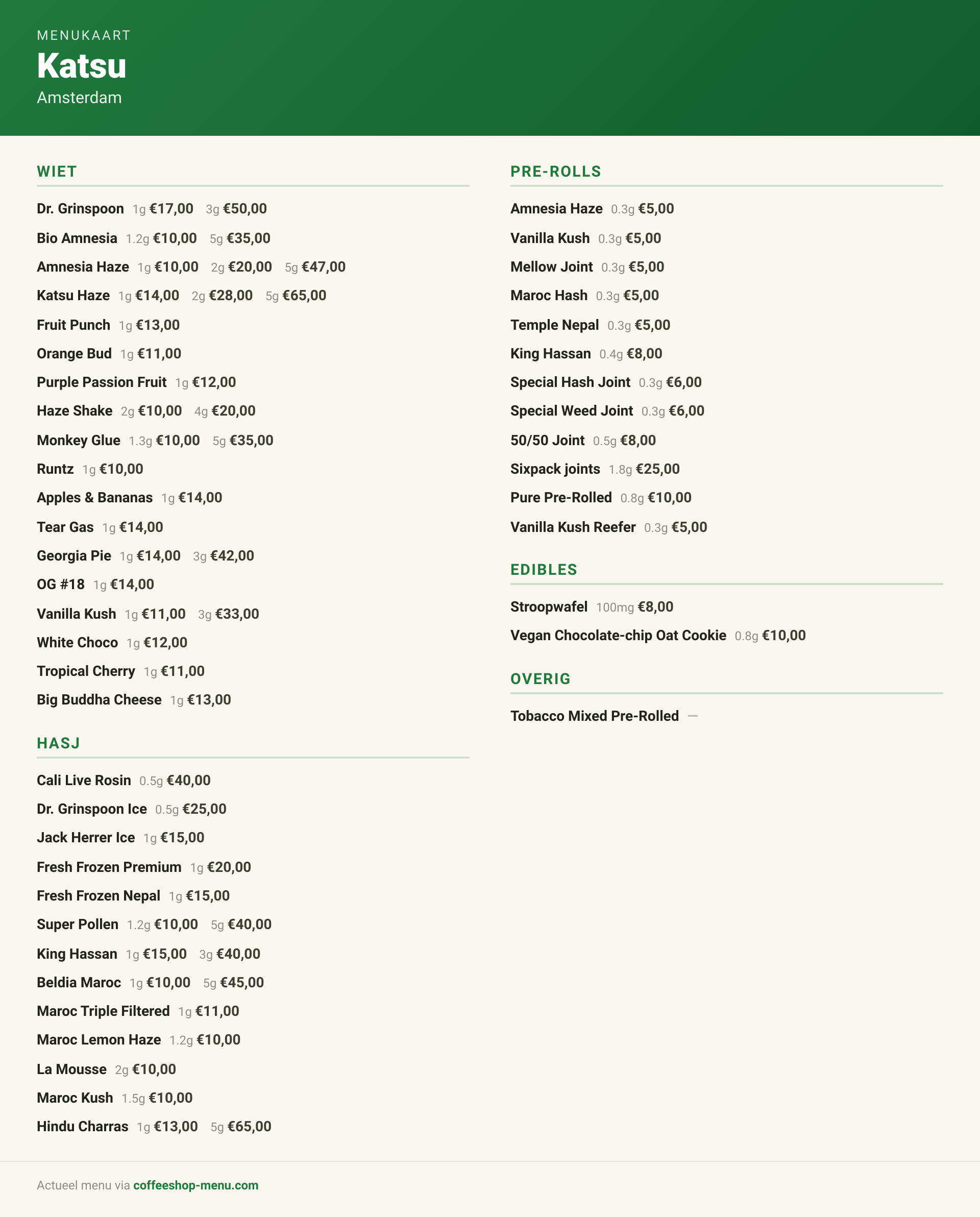 Menu bij Katsu