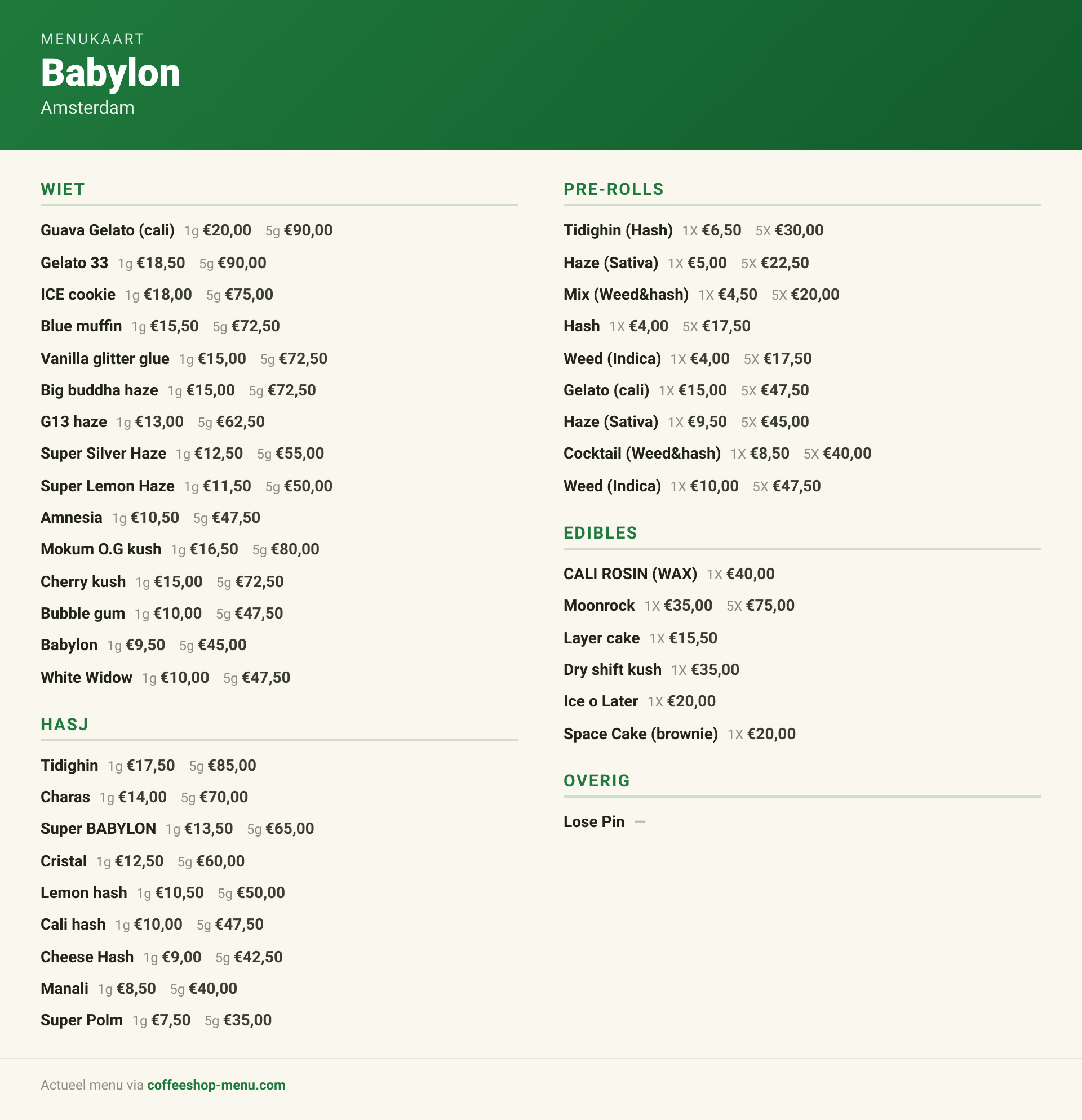 Menu bij Babylon