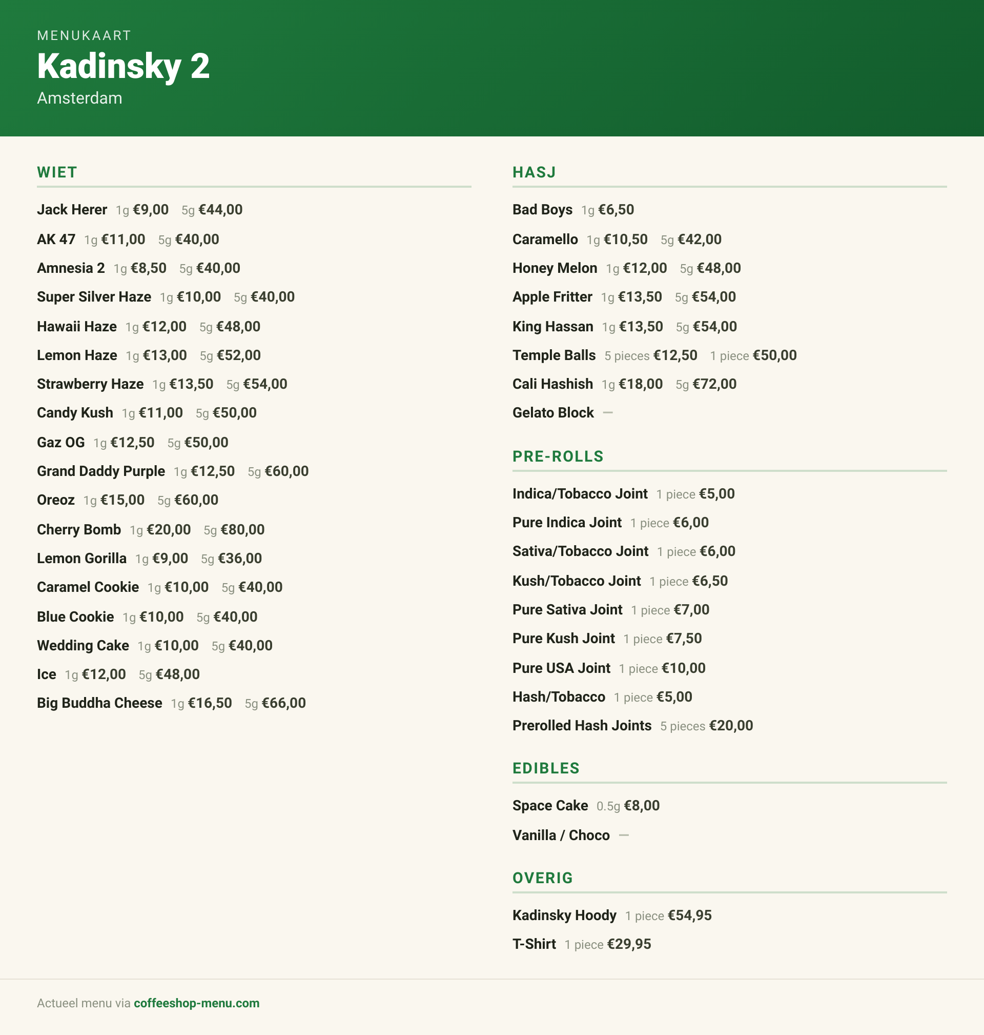 Menu bij Kadinsky 2