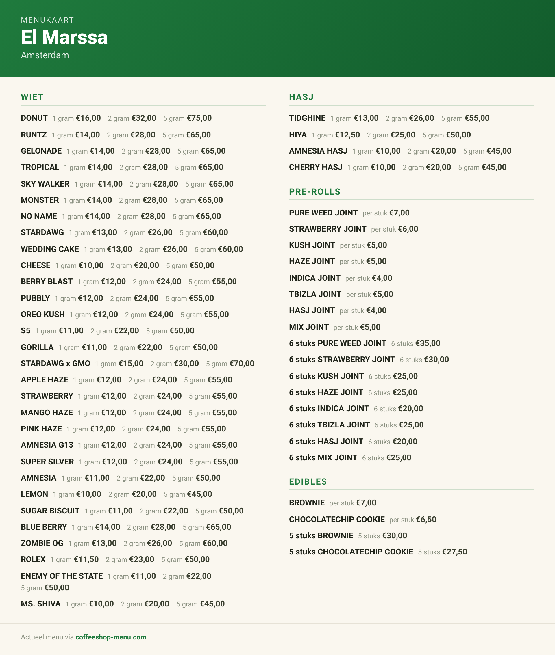 Menu bij El Marssa