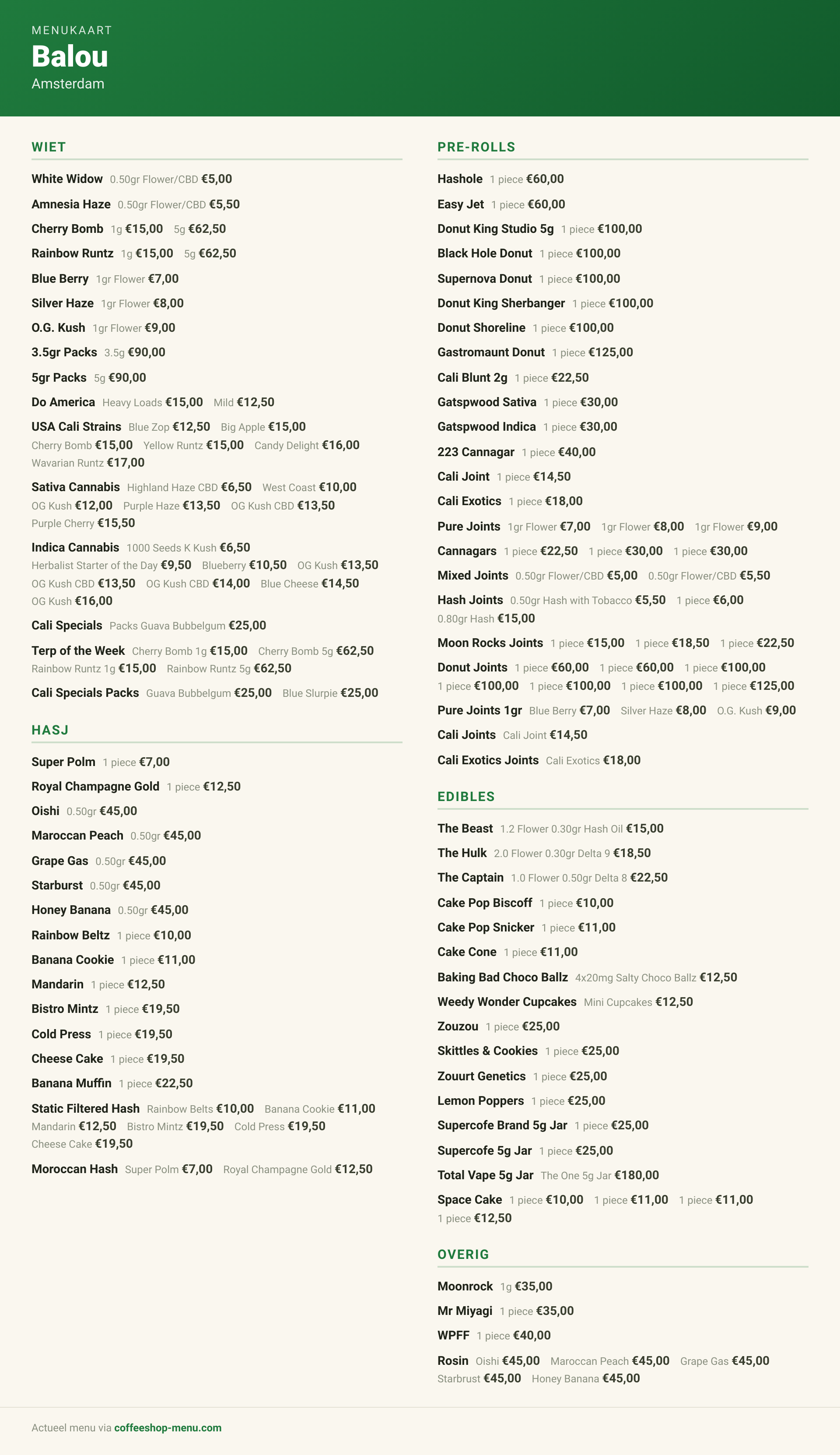 Menu bij Balou