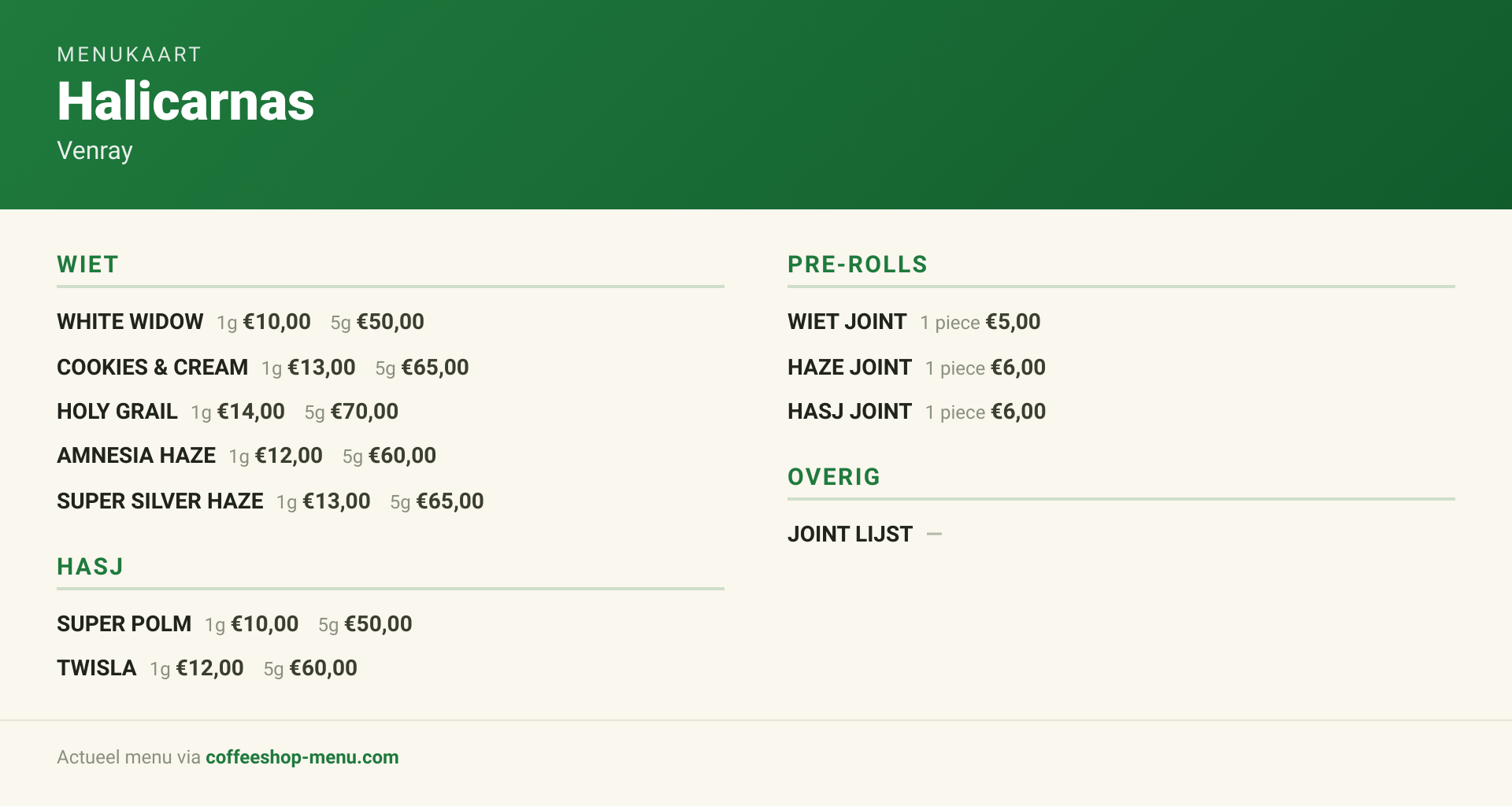Menu bij Halicarnas
