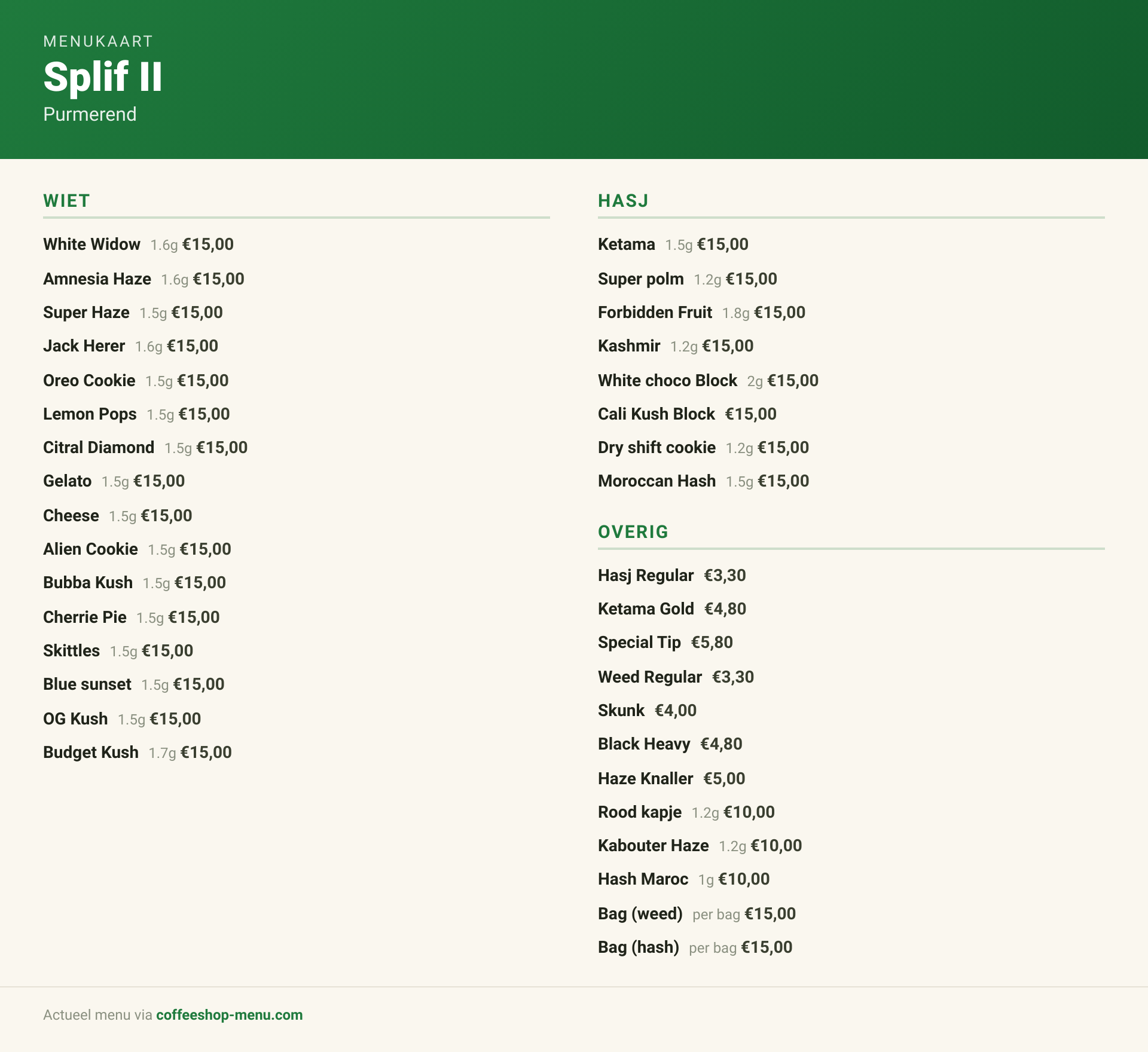 Menu bij Splif II
