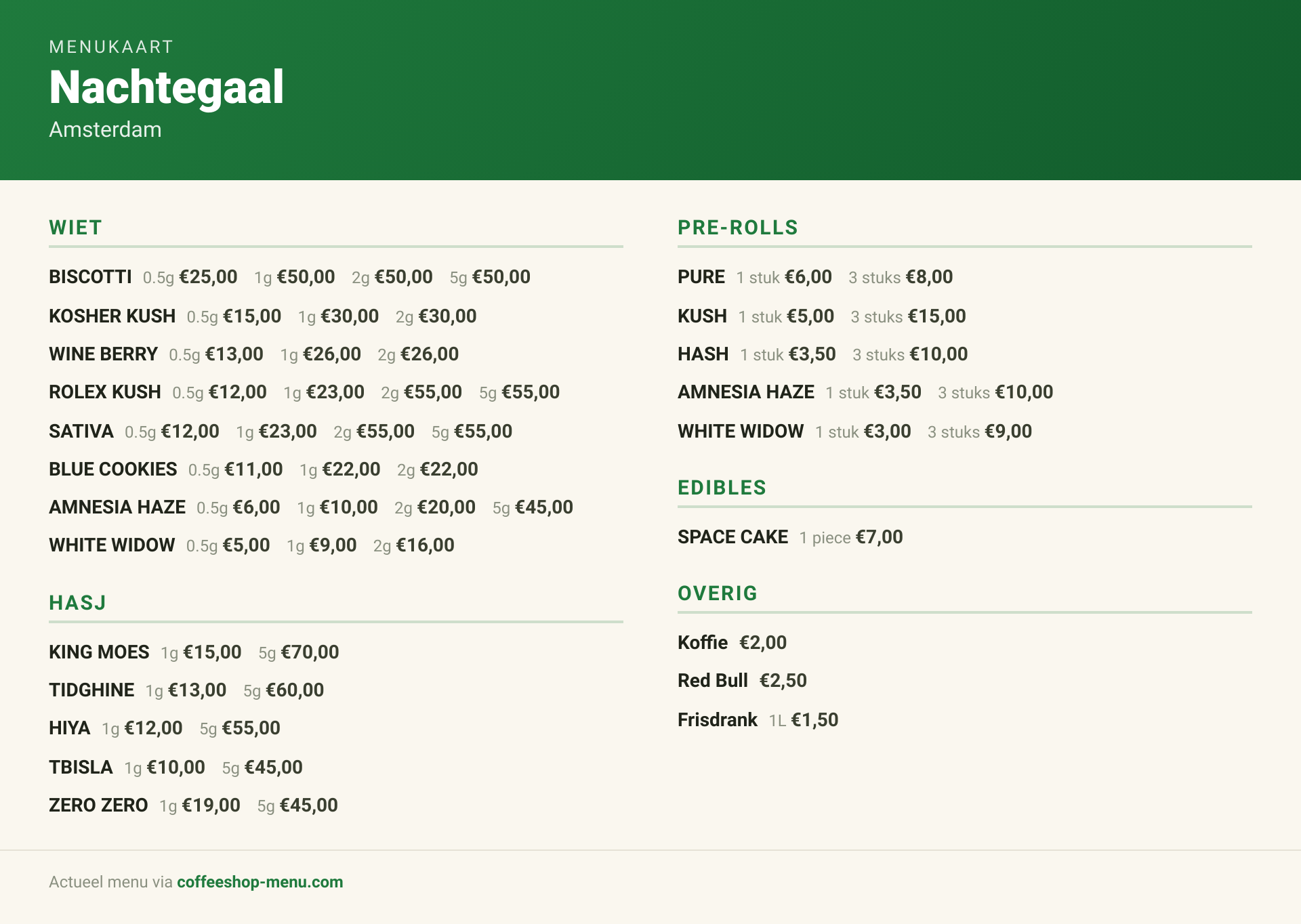 Menu bij Nachtegaal