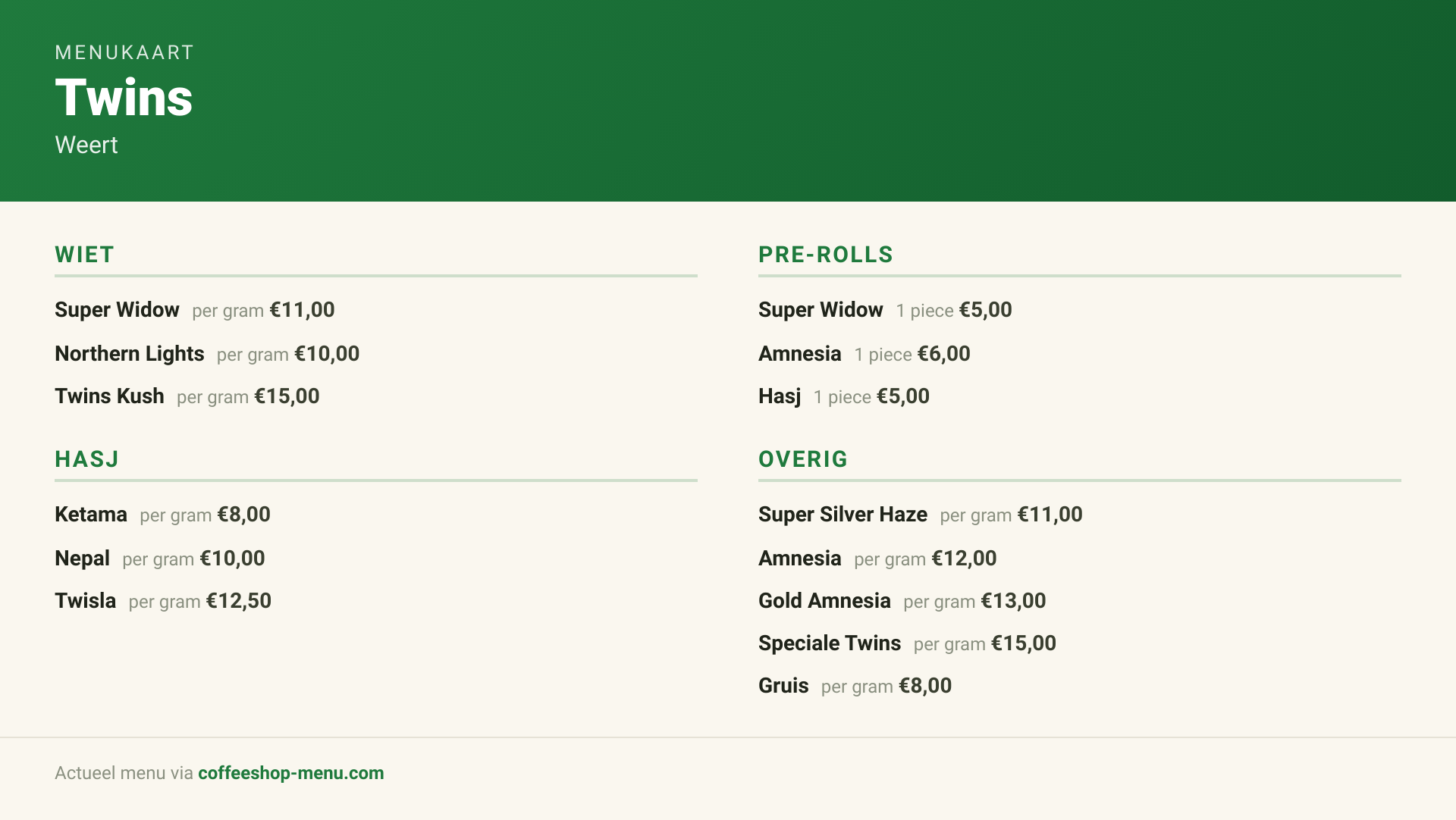 Menu bij Twins