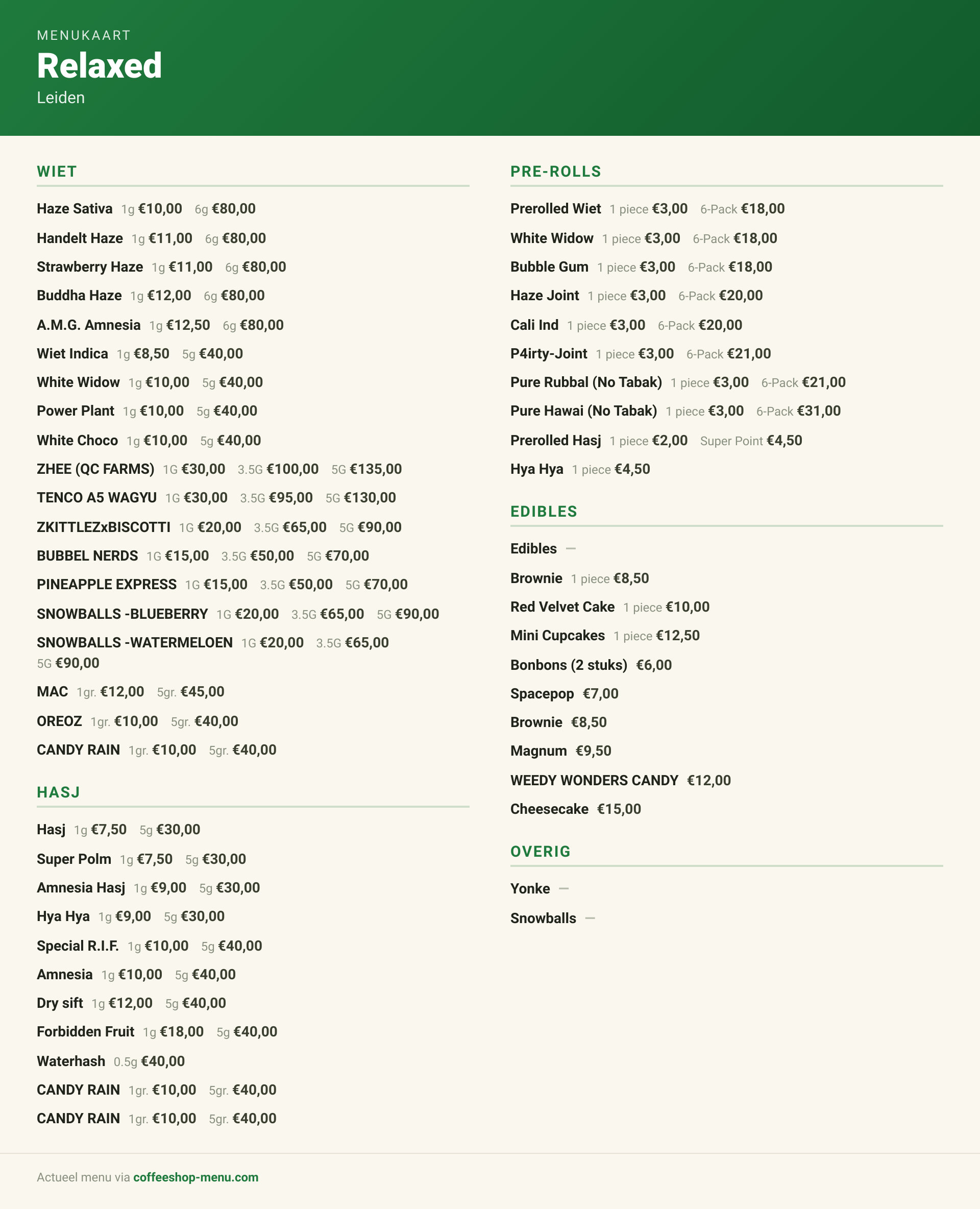 Menu bij Relaxed
