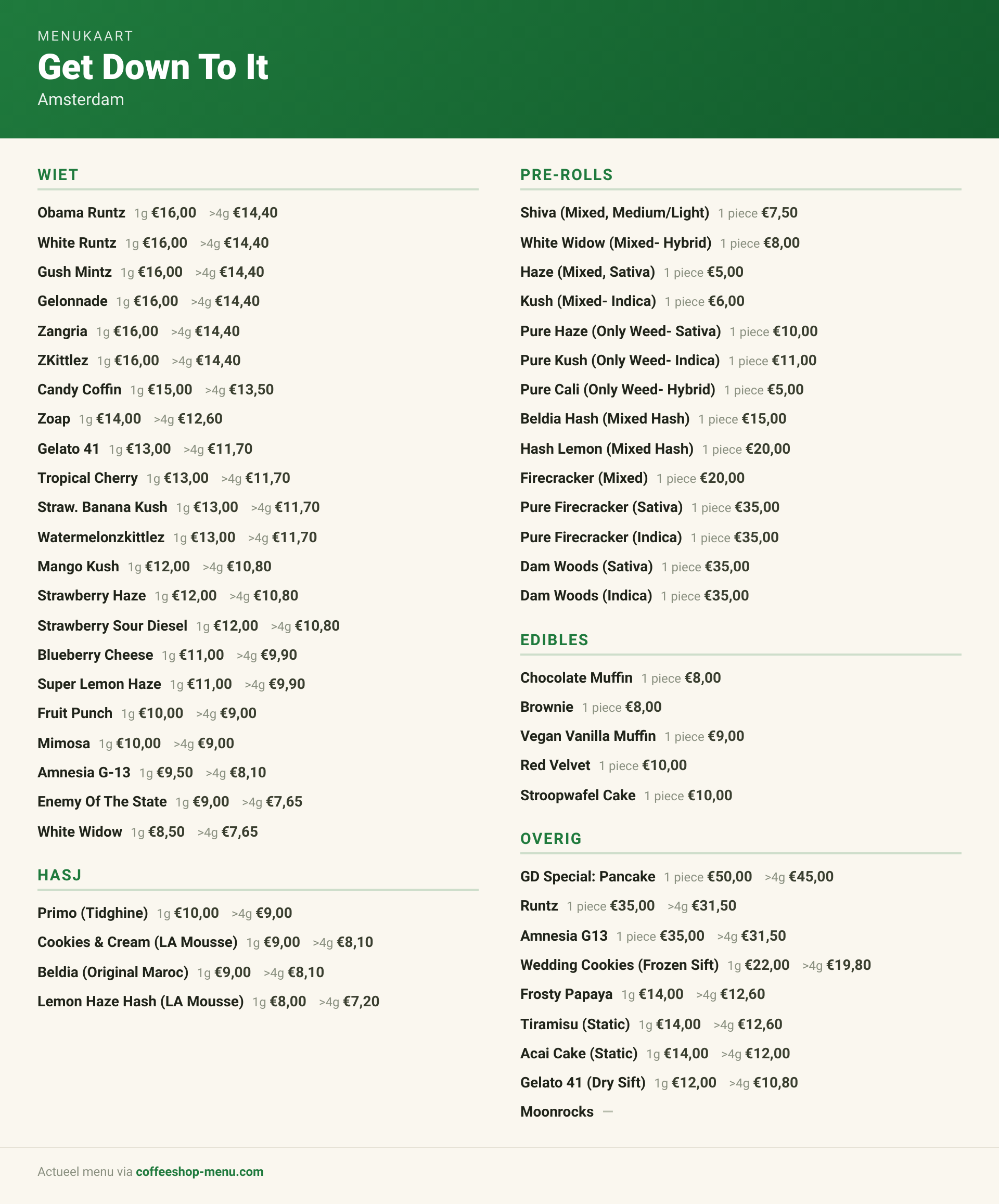 Menu bij Get Down To It