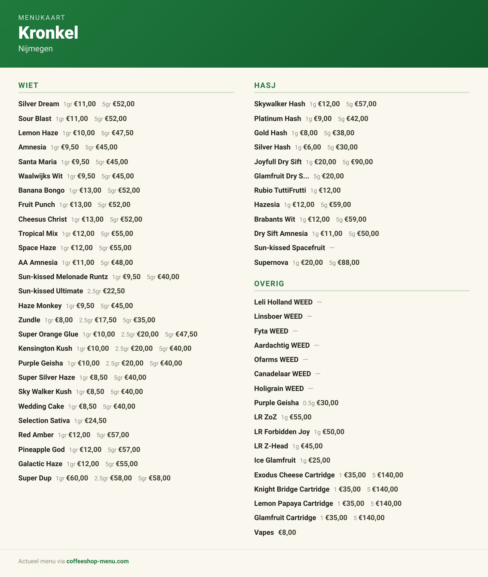 Menu bij Kronkel