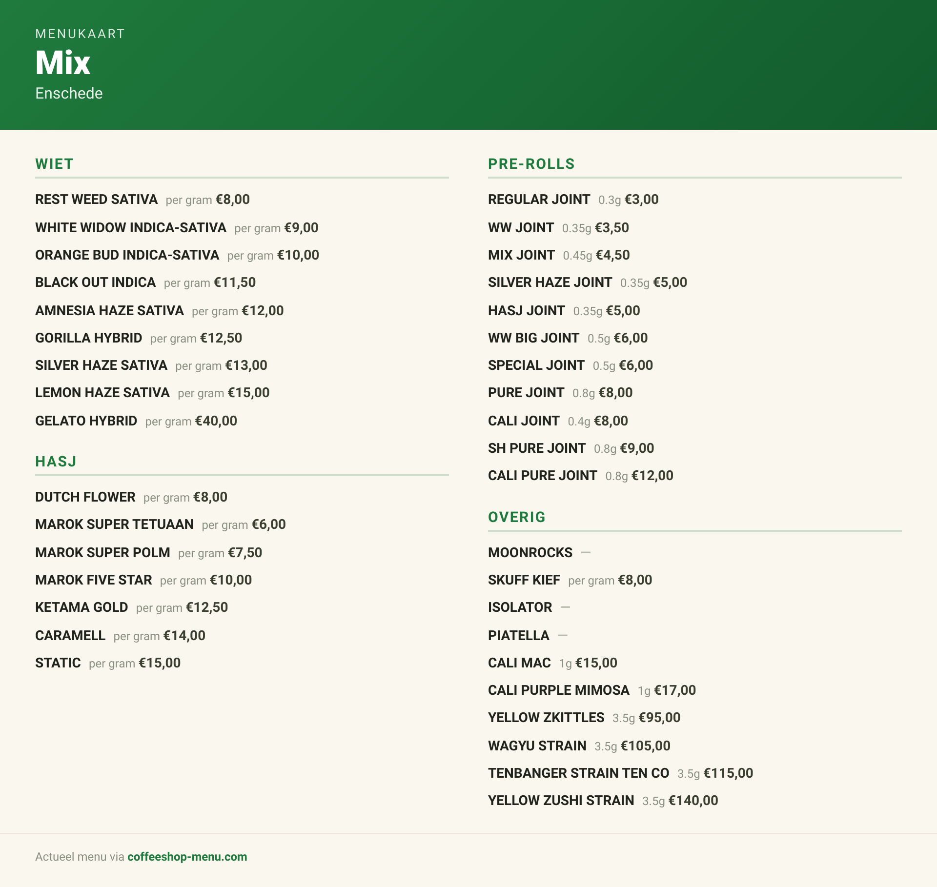 Menu bij Mix