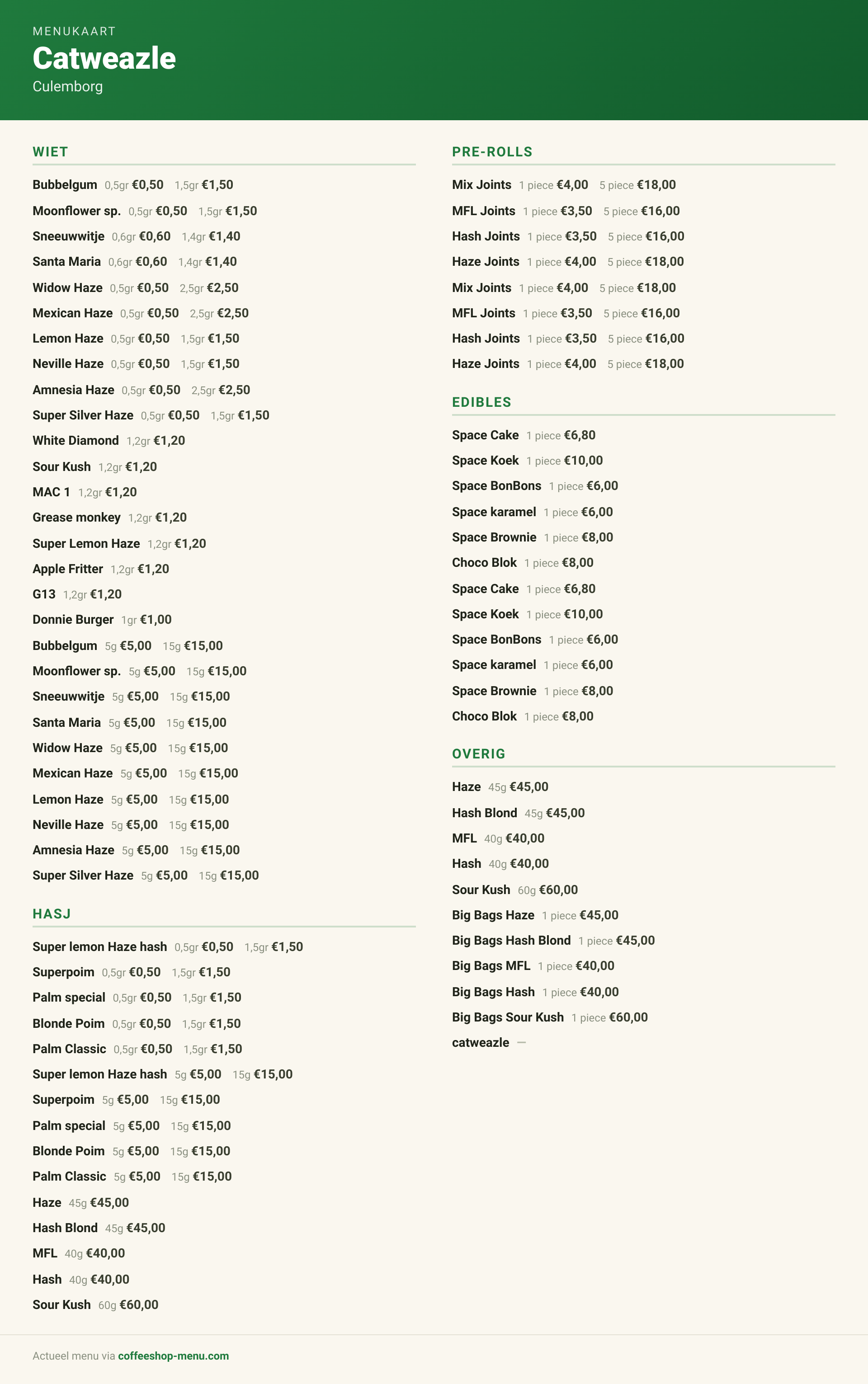Menu bij Catweazle
