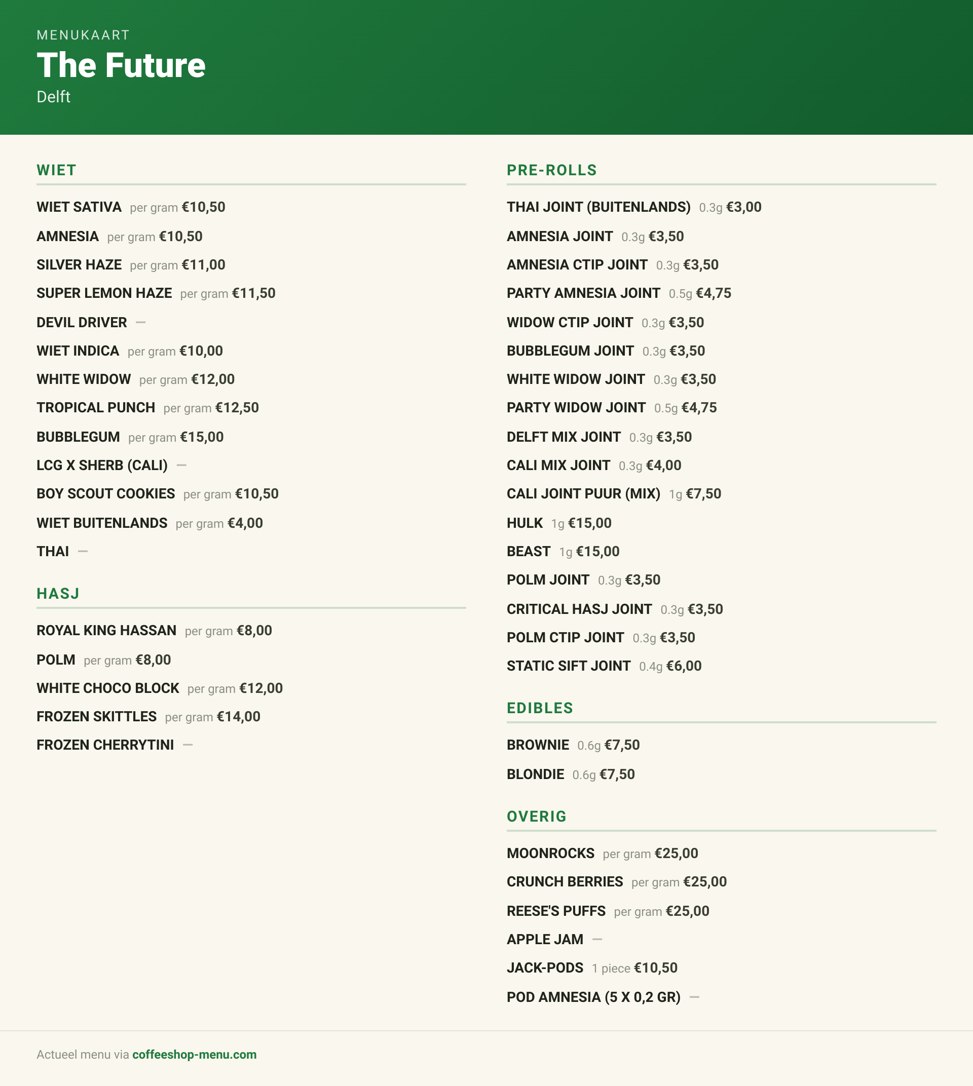 Menu bij The Future