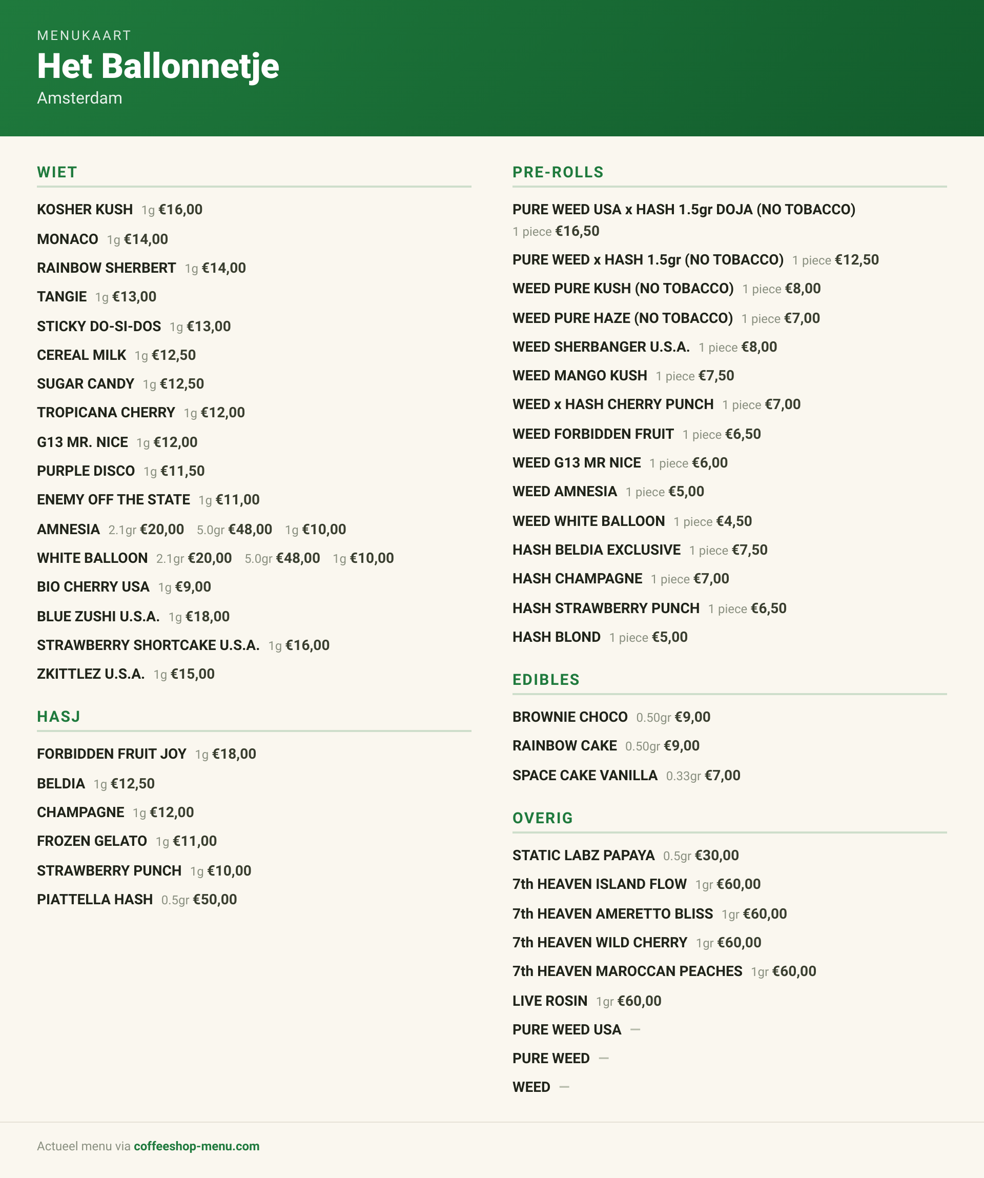 Menu bij Het Ballonnetje